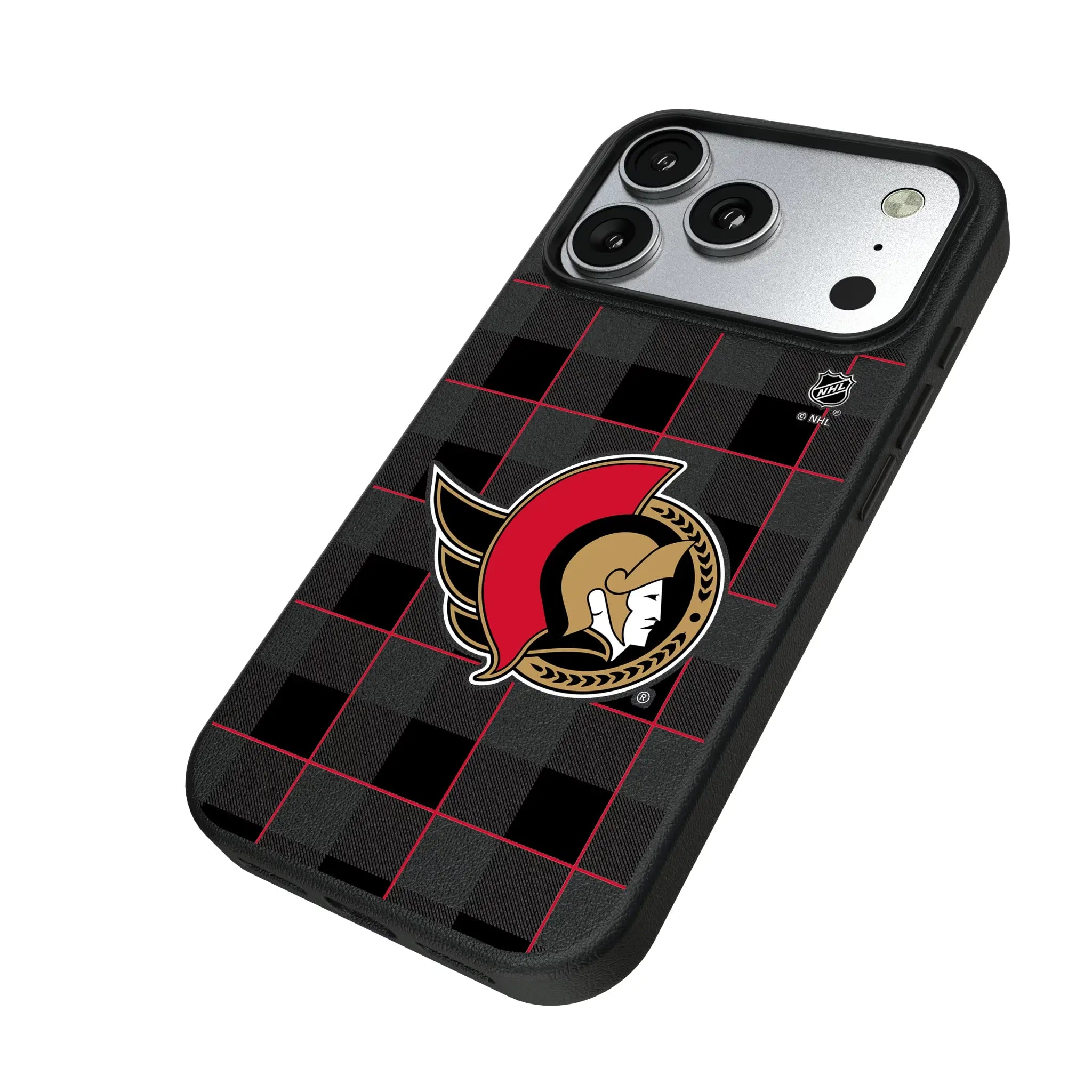 Ottawa Senators Plaid iPhone MagSafe Compatible Phone Case for Apple iPhone - Isometric View#Device_iPhone 17 Pro