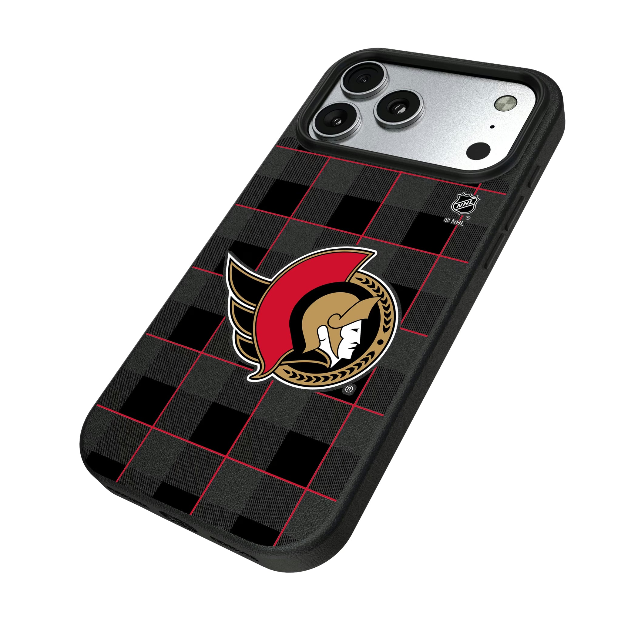 Ottawa Senators Plaid iPhone MagSafe Compatible Phone Case for Apple iPhone - Isometric View#Device_iPhone 17 Pro Max
