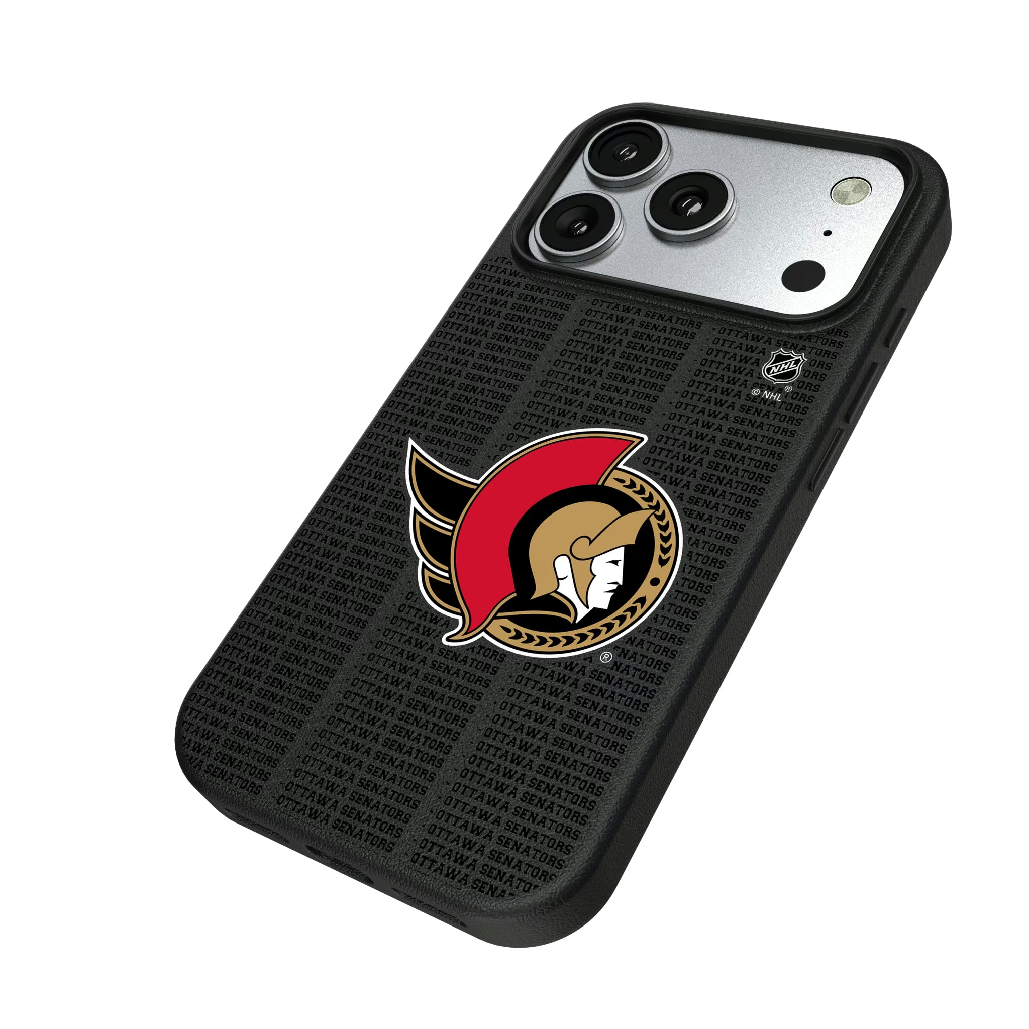 Ottawa Senators Text Backdrop iPhone MagSafe Compatible Phone Case for Apple iPhone - Isometric View#Device_iPhone 17 Pro