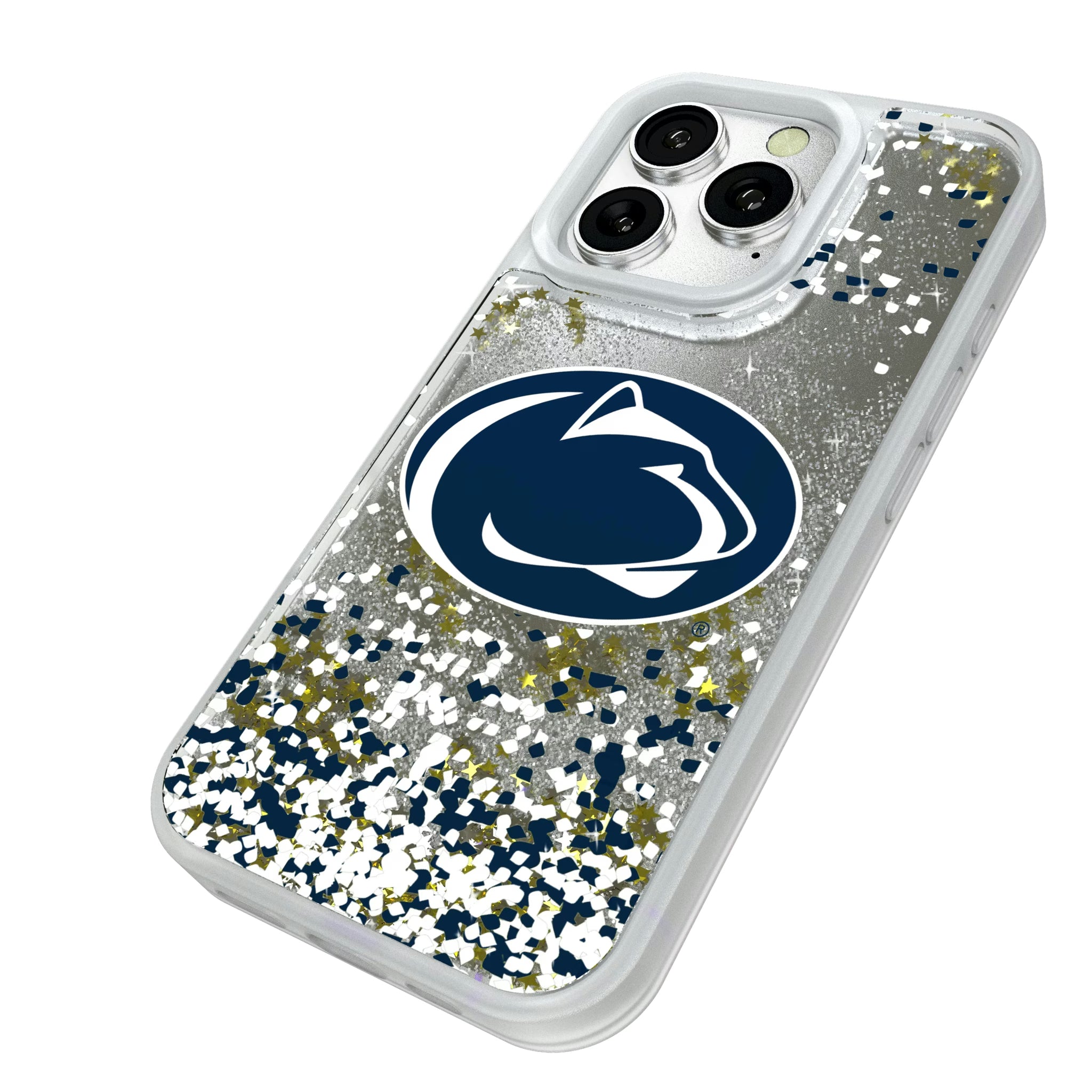 Pennsylvania State University Nittany Lions Confetti iPhone Glitter Phone Case for Apple iPhone - Isometric View#Device_iPhone 16 Pro
