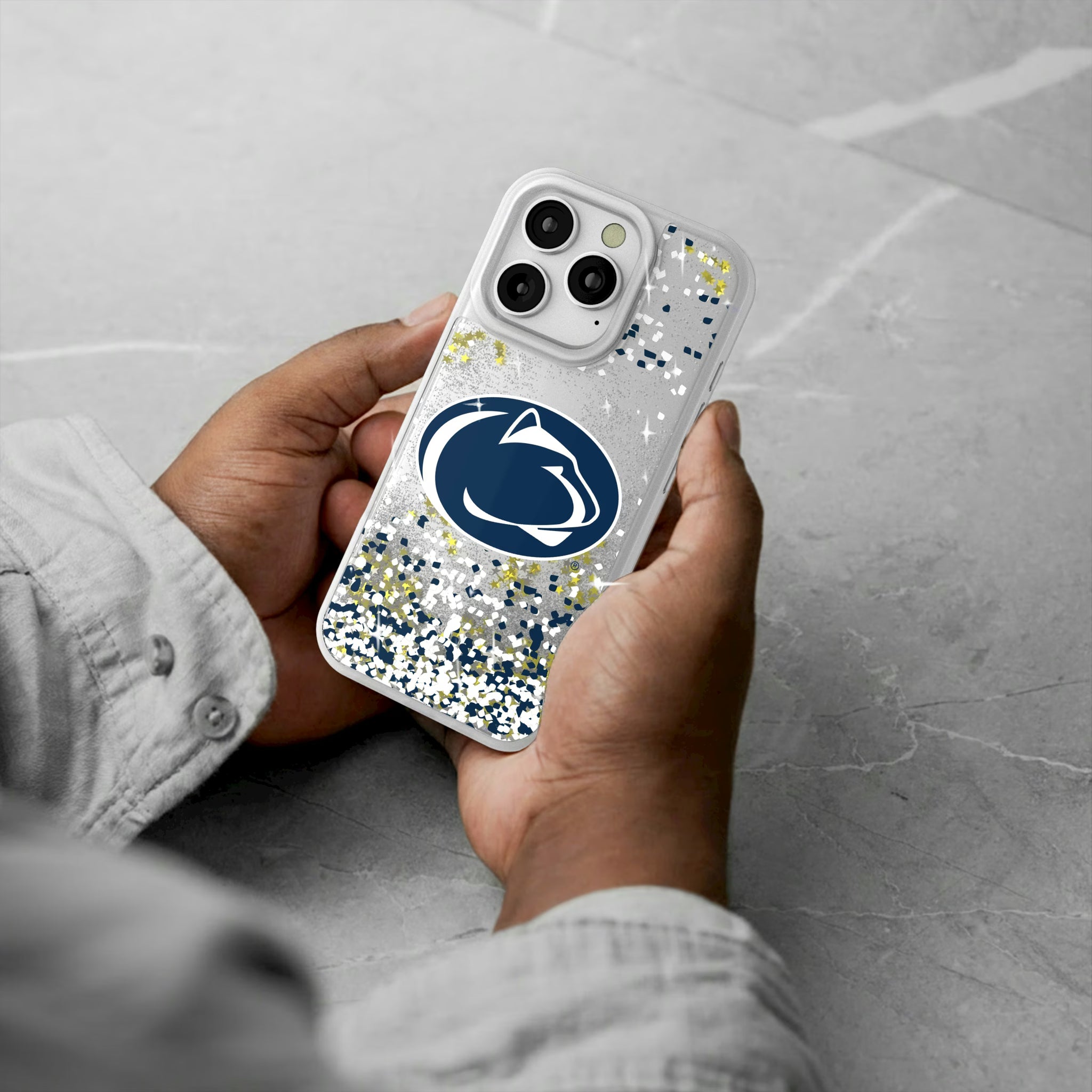 Pennsylvania State University Nittany Lions Confetti iPhone Glitter Phone Case for Apple iPhone - Lifestyle#Device_iPhone 16 Pro