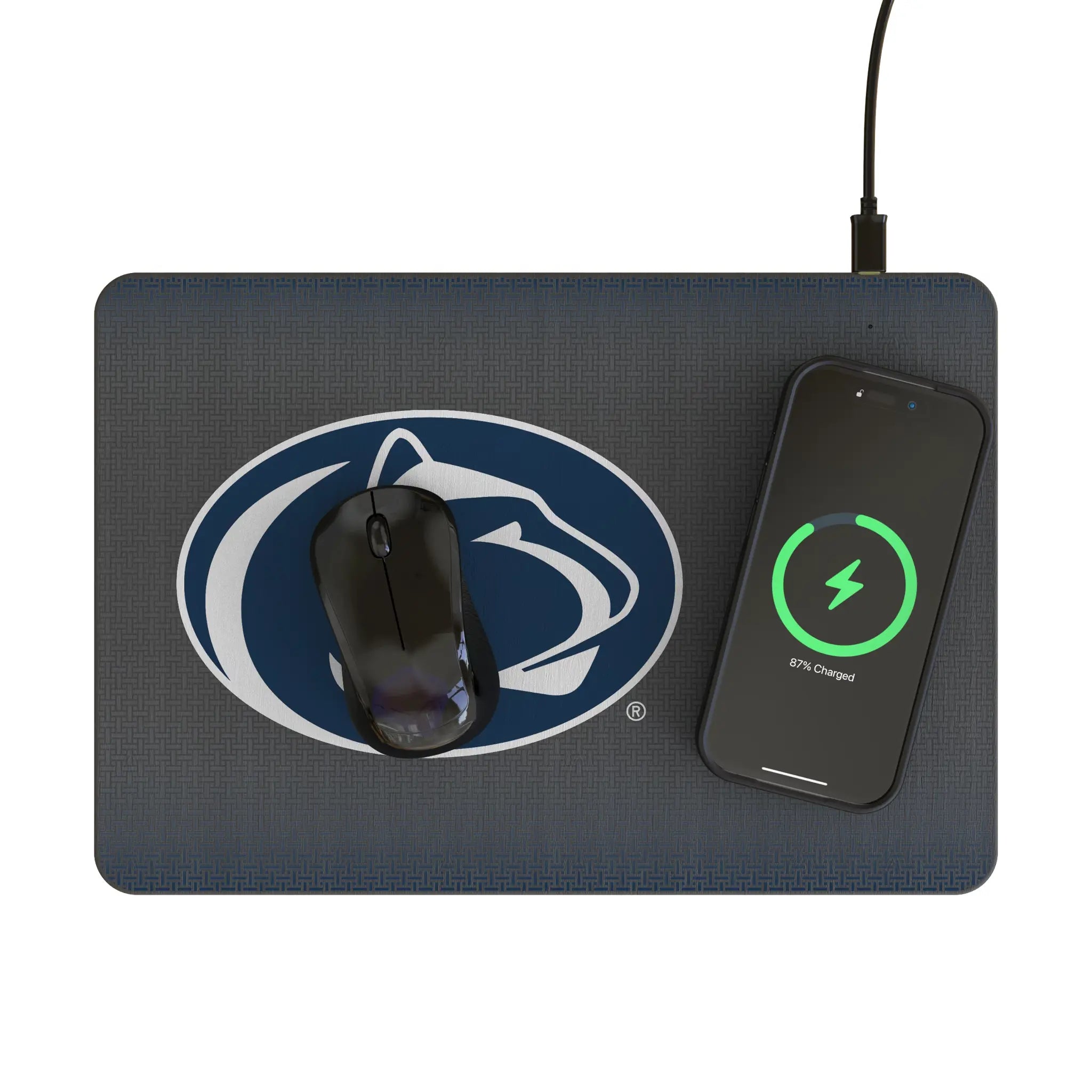 Pennsylvania State University Nittany Lions Linen 15-Watt Wireless Charger and Mouse Pad - Lifestyle