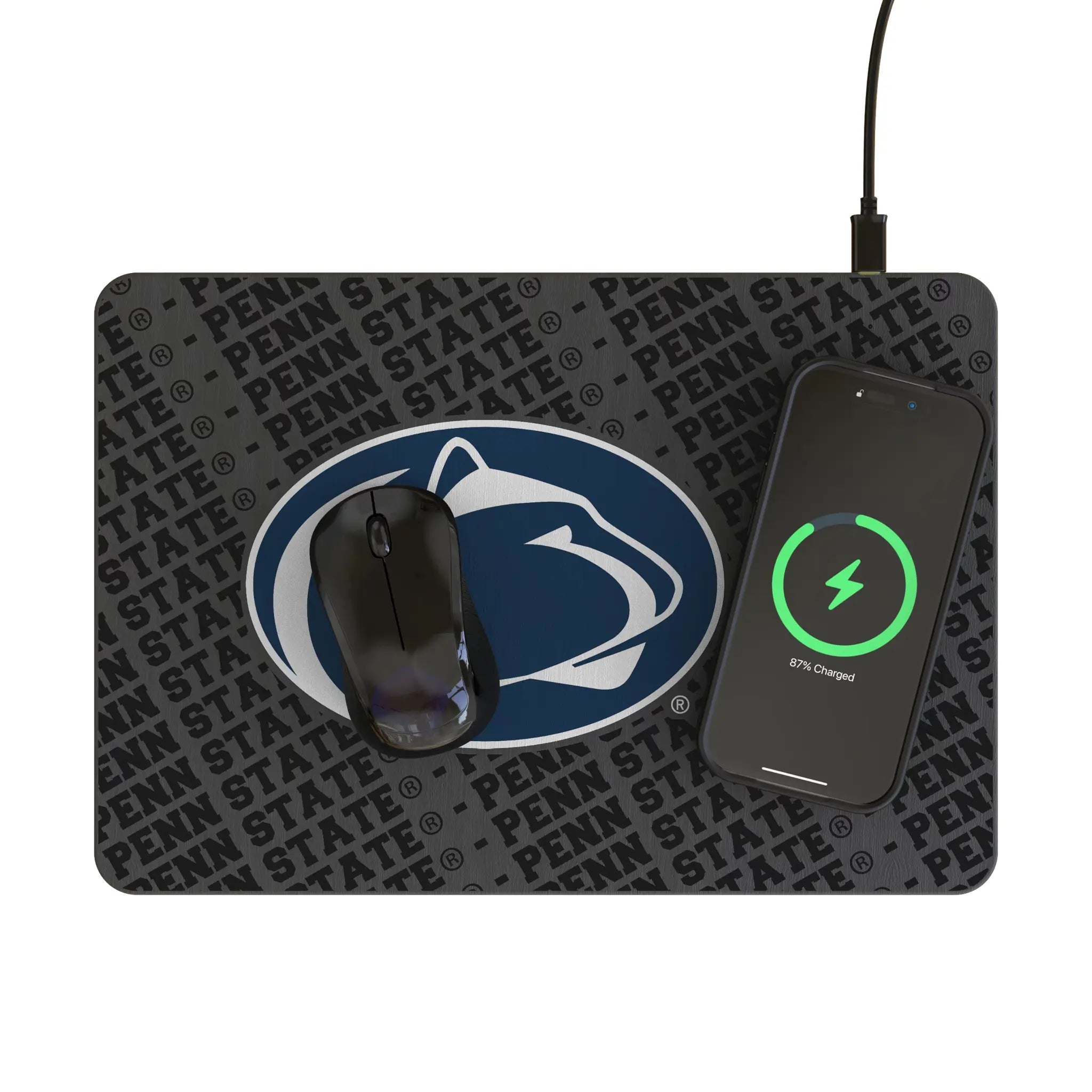 Pennsylvania State University Nittany Lions Monocolor Tilt 15-Watt Wireless Charger and Mouse Pad - Lifestyle