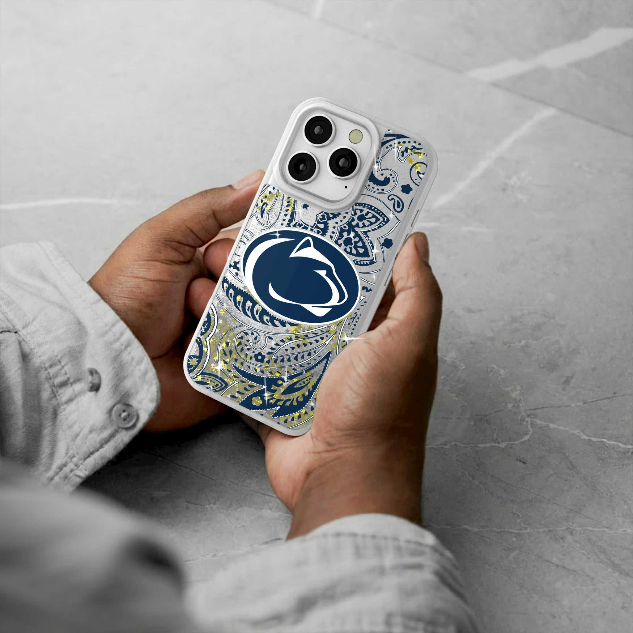 Pennsylvania State University Nittany Lions Paisley iPhone Glitter Phone Case for Apple iPhone - Lifestyle#Device_iPhone 16 Pro