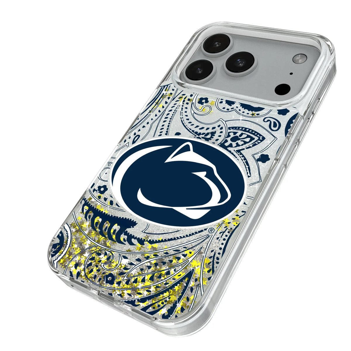 Pennsylvania State University Nittany Lions Paisley iPhone Glitter Phone Case for Apple iPhone - Isometric View#Device_iPhone 18 Pro
