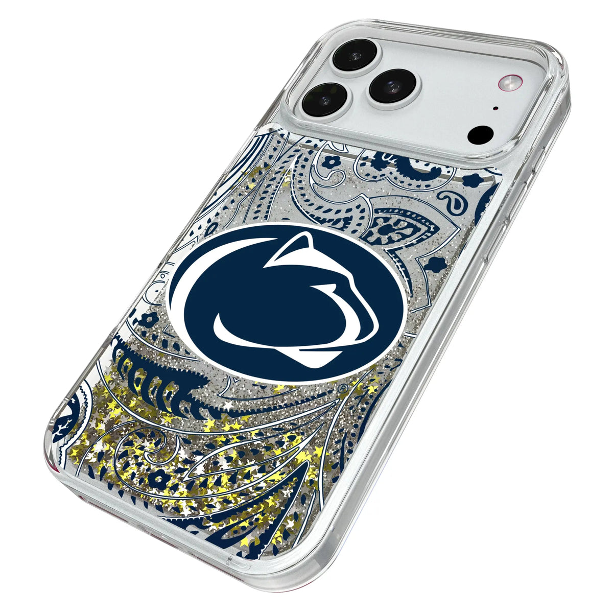 Pennsylvania State University Nittany Lions Paisley iPhone Glitter Phone Case for Apple iPhone - Isometric View#Device_iPhone 18 Pro Max