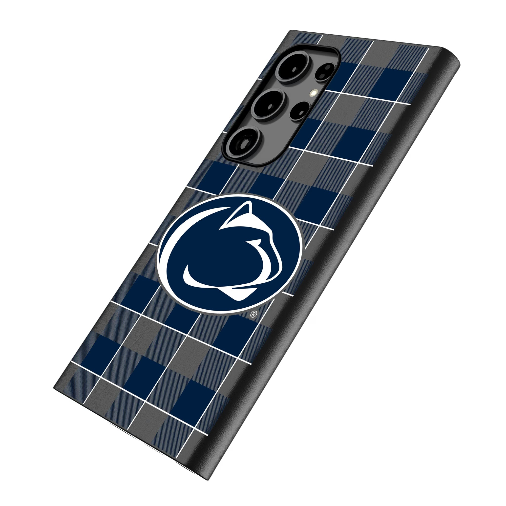 Pennsylvania State University Nittany Lions Plaid Galaxy MagSafe Compatible Phone Case for Samsung Galaxy - Isometric View
