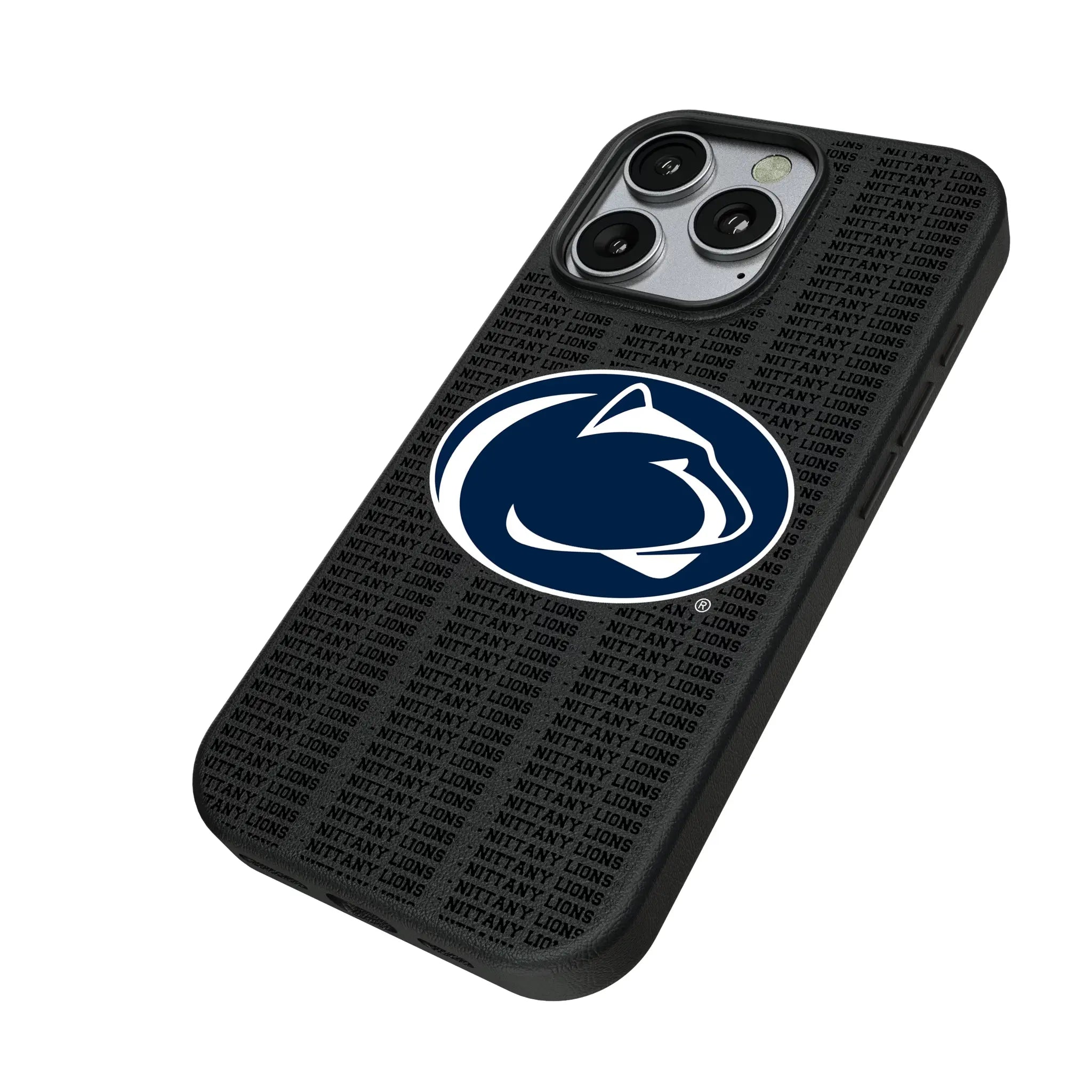 Pennsylvania State University Nittany Lions Text Backdrop iPhone MagSafe Compatible Phone Case for Apple iPhone - Isometric View