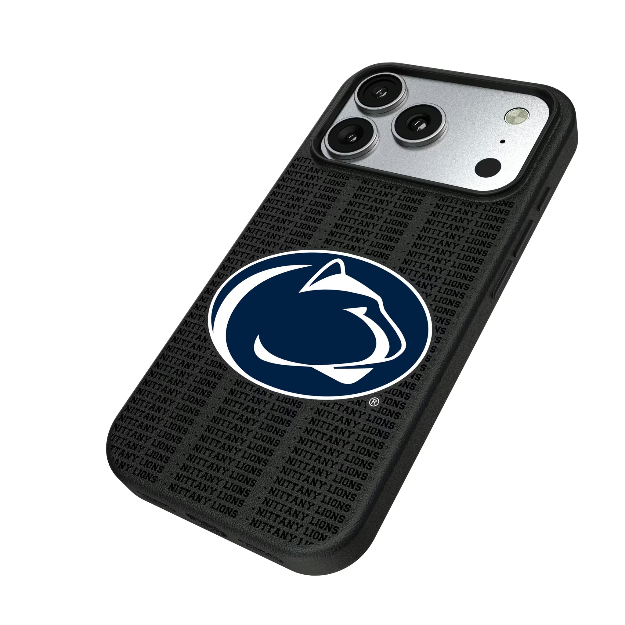 Pennsylvania State University Nittany Lions Text Backdrop iPhone MagSafe Compatible Phone Case for Apple iPhone - Isometric View#Device_iPhone 17 Pro