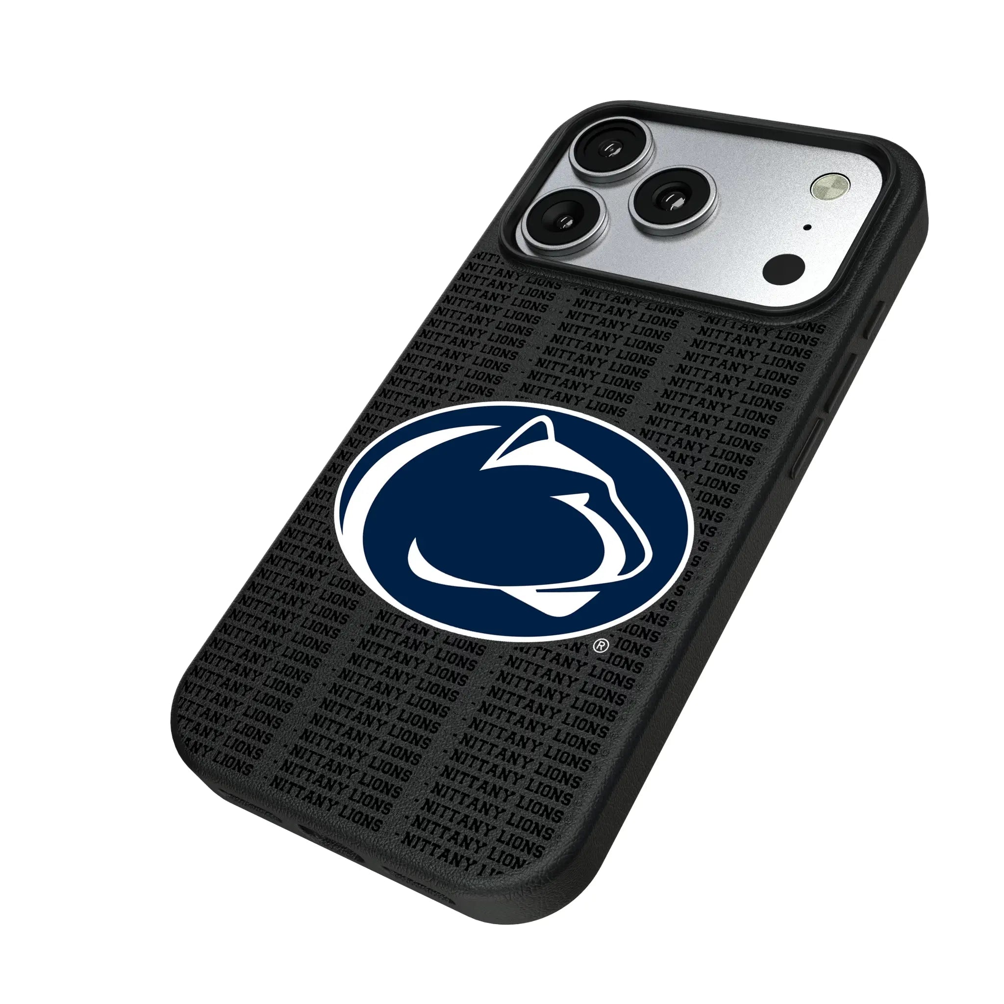 Pennsylvania State University Nittany Lions Text Backdrop iPhone MagSafe Compatible Phone Case for Apple iPhone - Isometric View#Device_iPhone 17 Pro