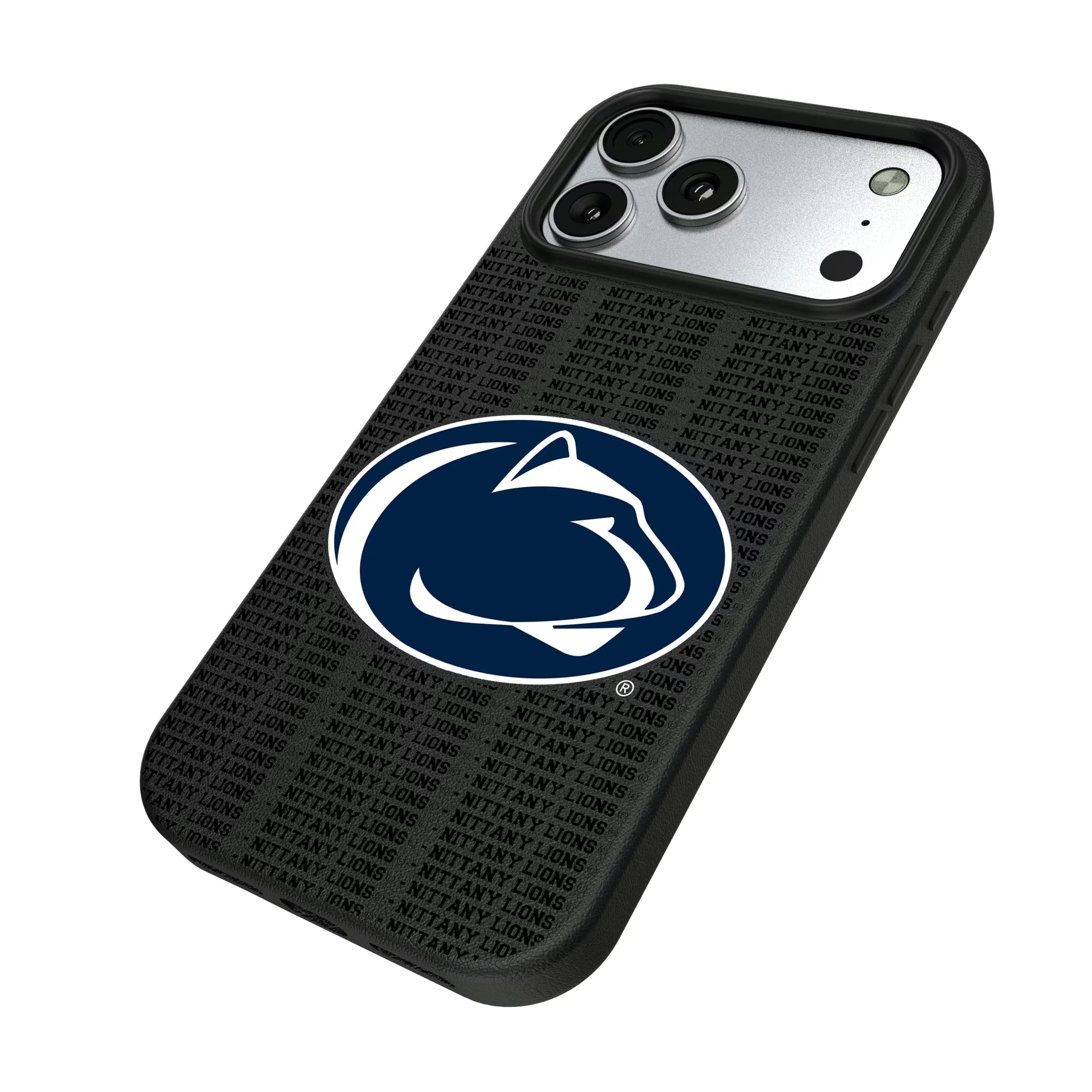 Pennsylvania State University Nittany Lions Text Backdrop iPhone MagSafe Compatible Phone Case for Apple iPhone - Isometric View#Device_iPhone 17 Pro Max