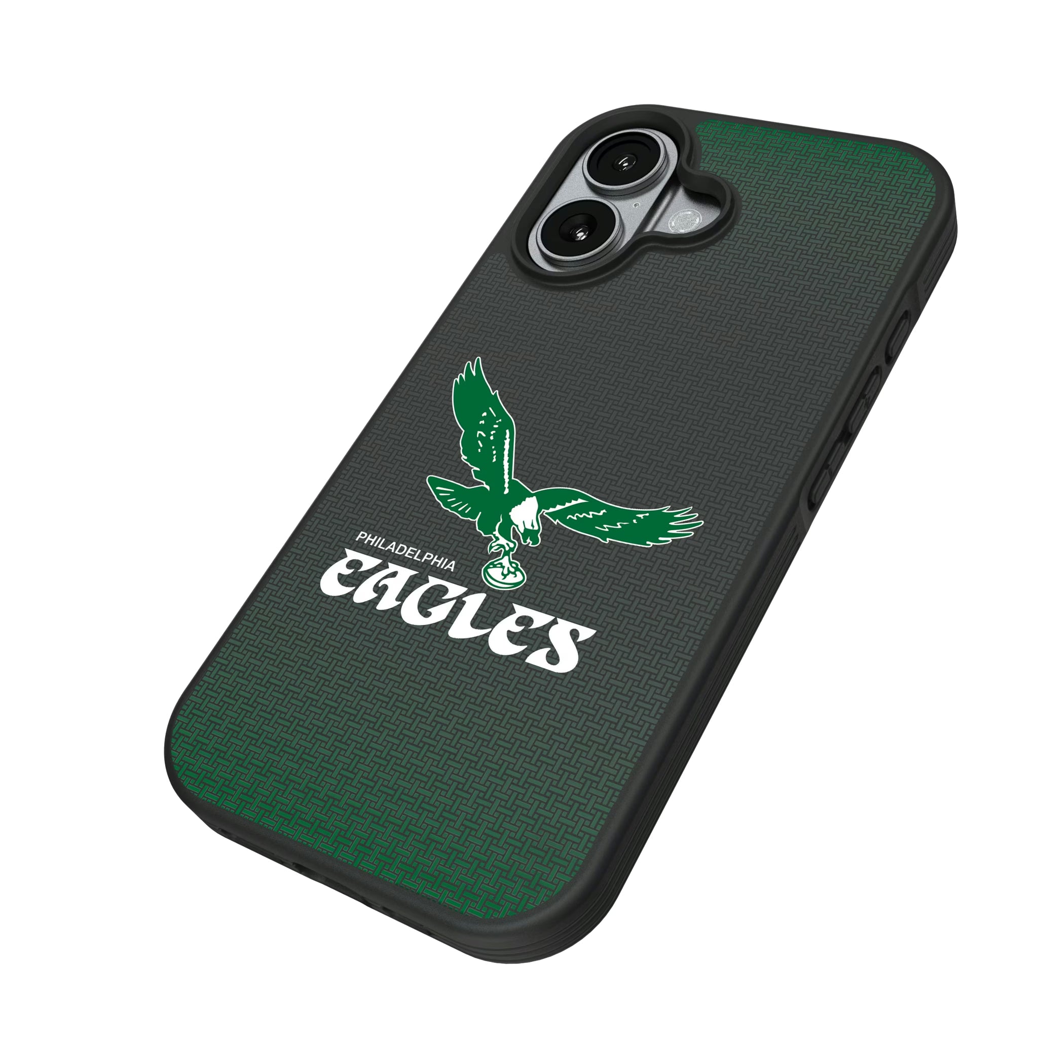 Philadelphia Eagles 1973-1995 Historic Collection Linen iPhone Bump Phone Case for Apple iPhone - Isometric View#Device_iPhone 17