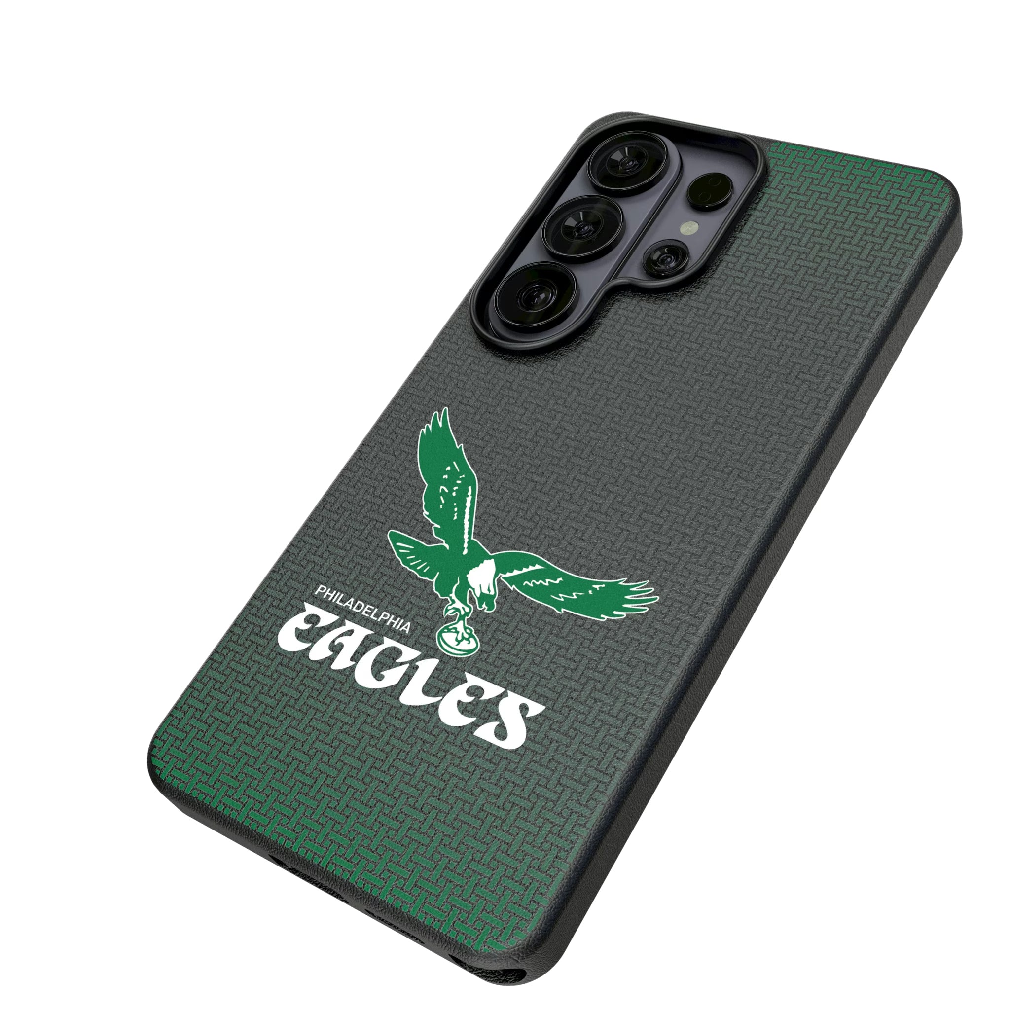 Philadelphia Eagles 1973-1995 Historic Collection Linen Galaxy MagSafe Compatible Phone Case for Samsung Galaxy - Isometric View#Device_Galaxy S26 Ultra