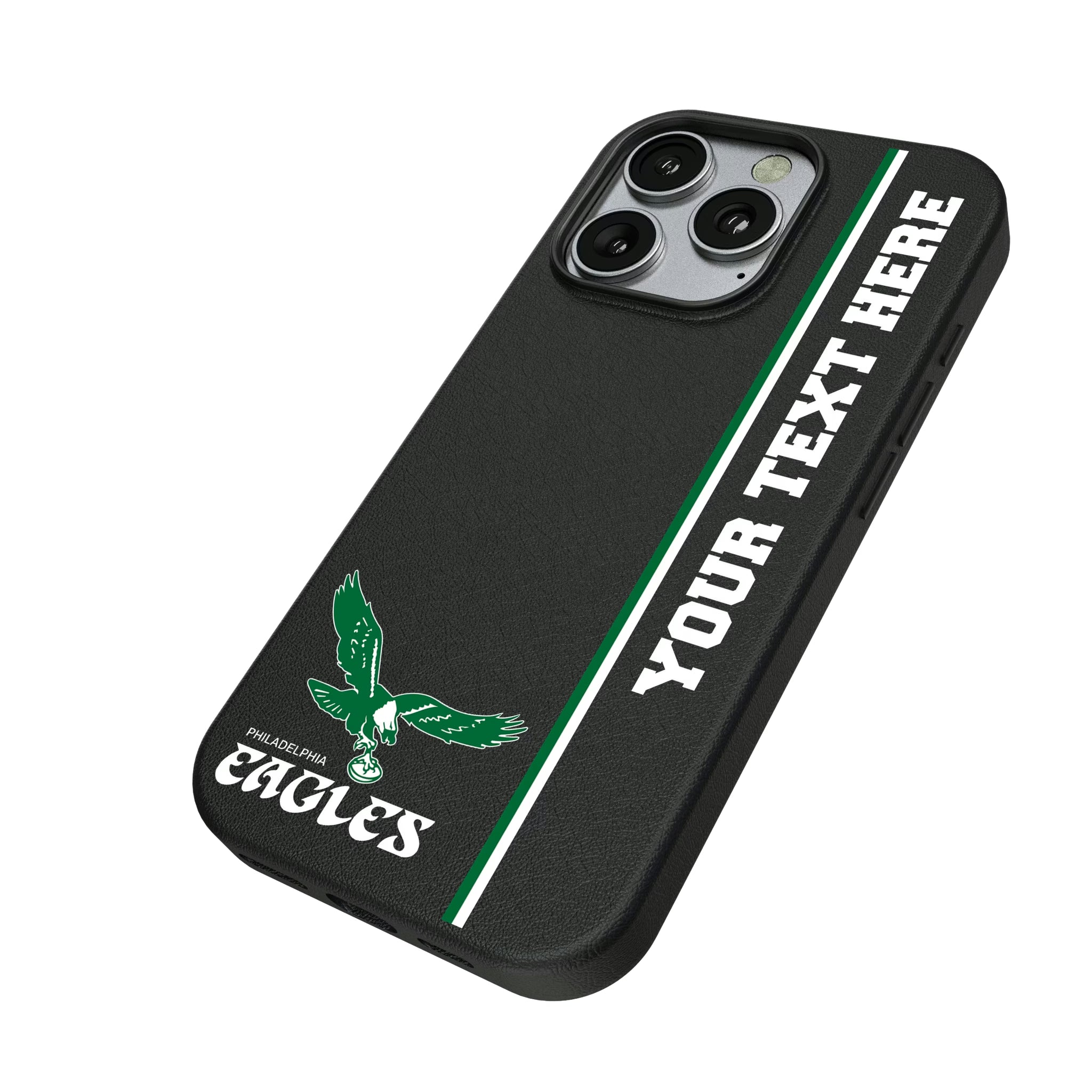 Philadelphia Eagles 1973-1995 Historic Collection Personalized Sidebard iPhone MagSafe Compatible Phone Case for Apple iPhone - Isometric View