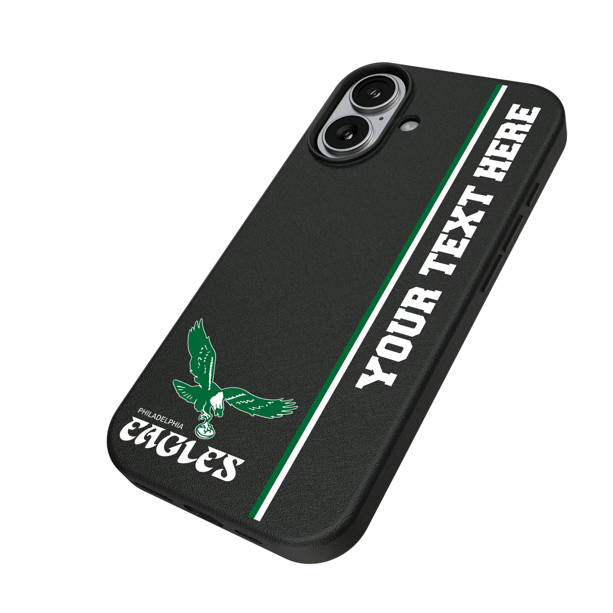 Philadelphia Eagles 1973-1995 Historic Collection Personalized Sidebard iPhone MagSafe Compatible Phone Case for Apple iPhone - Isometric View#Device_iPhone 17