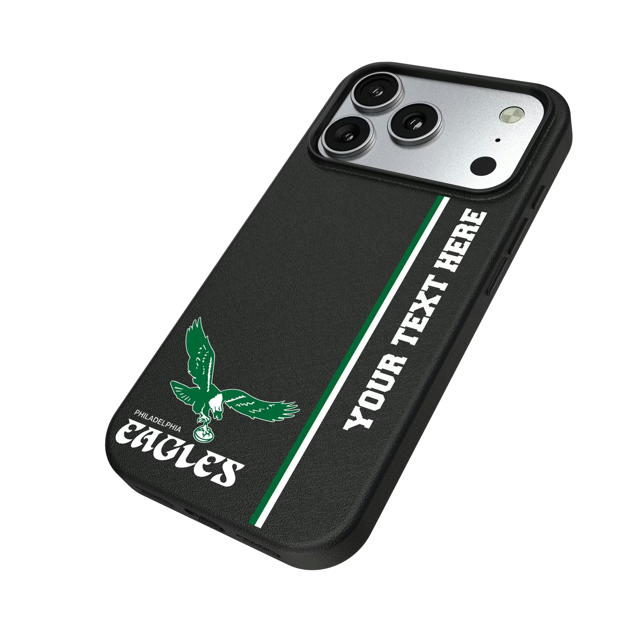 Philadelphia Eagles 1973-1995 Historic Collection Personalized Sidebard iPhone MagSafe Compatible Phone Case for Apple iPhone - Isometric View#Device_iPhone 17 Pro