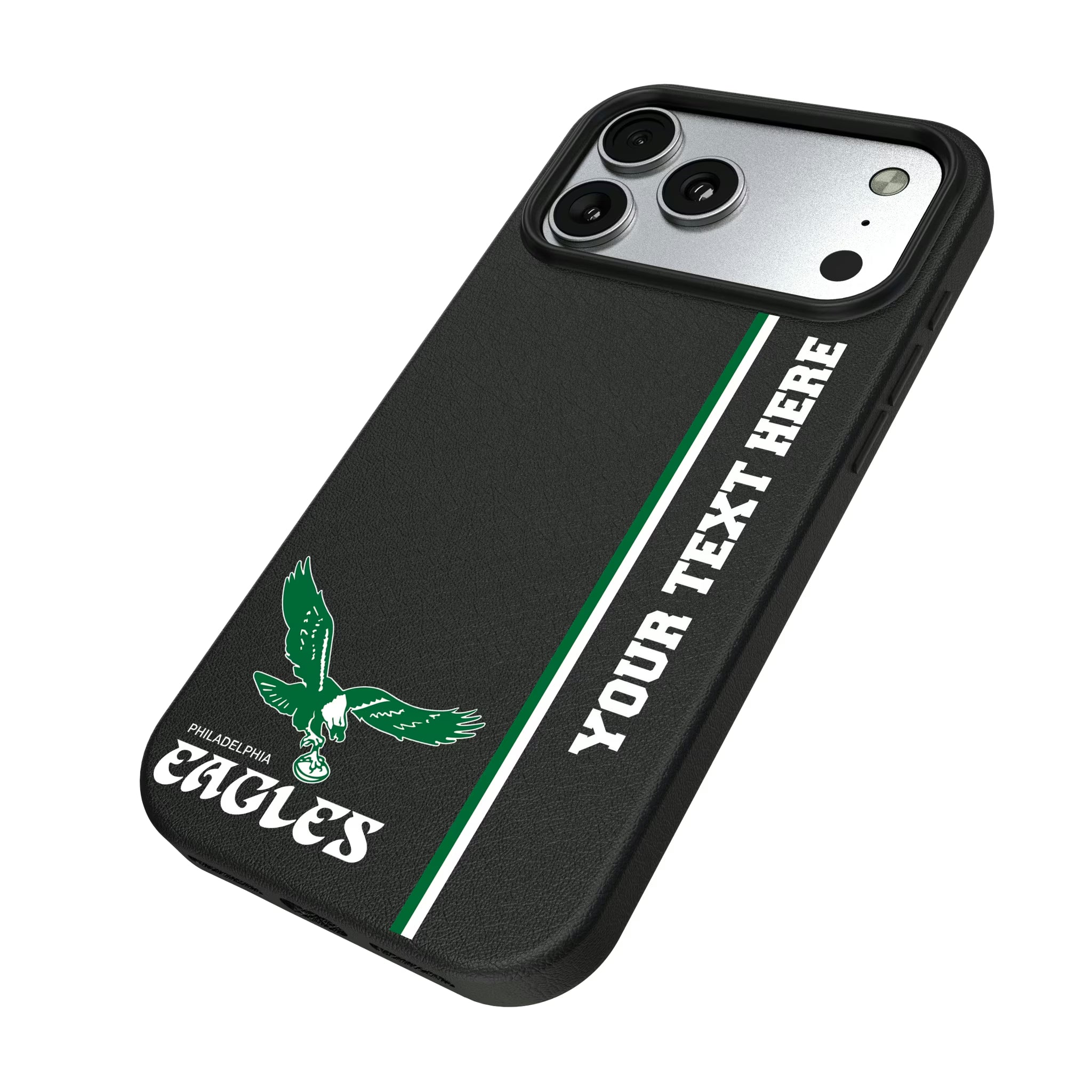Philadelphia Eagles 1973-1995 Historic Collection Personalized Sidebard iPhone MagSafe Compatible Phone Case for Apple iPhone - Isometric View#Device_iPhone 17 Pro Max