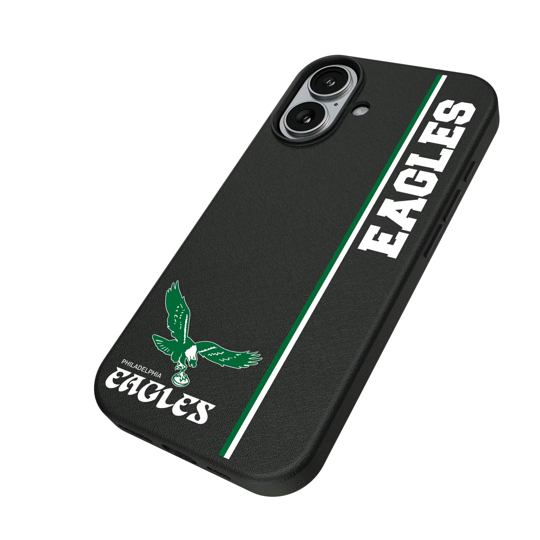 Philadelphia Eagles 1973-1995 Historic Collection Sidebar iPhone MagSafe Compatible Phone Case for Apple iPhone - Isometric View#Device_iPhone 17