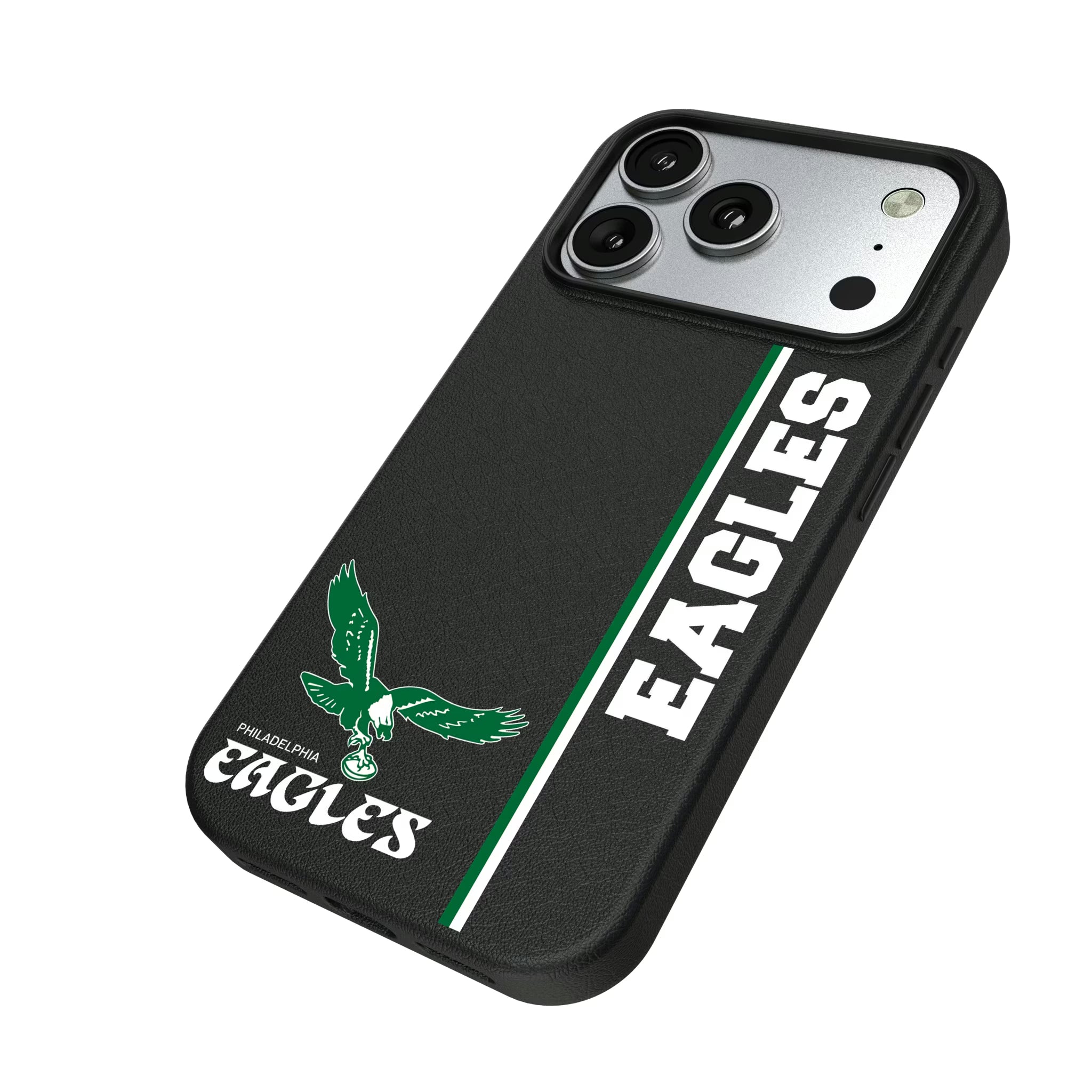 Philadelphia Eagles 1973-1995 Historic Collection Sidebar iPhone MagSafe Compatible Phone Case for Apple iPhone - Isometric View#Device_iPhone 17 Pro