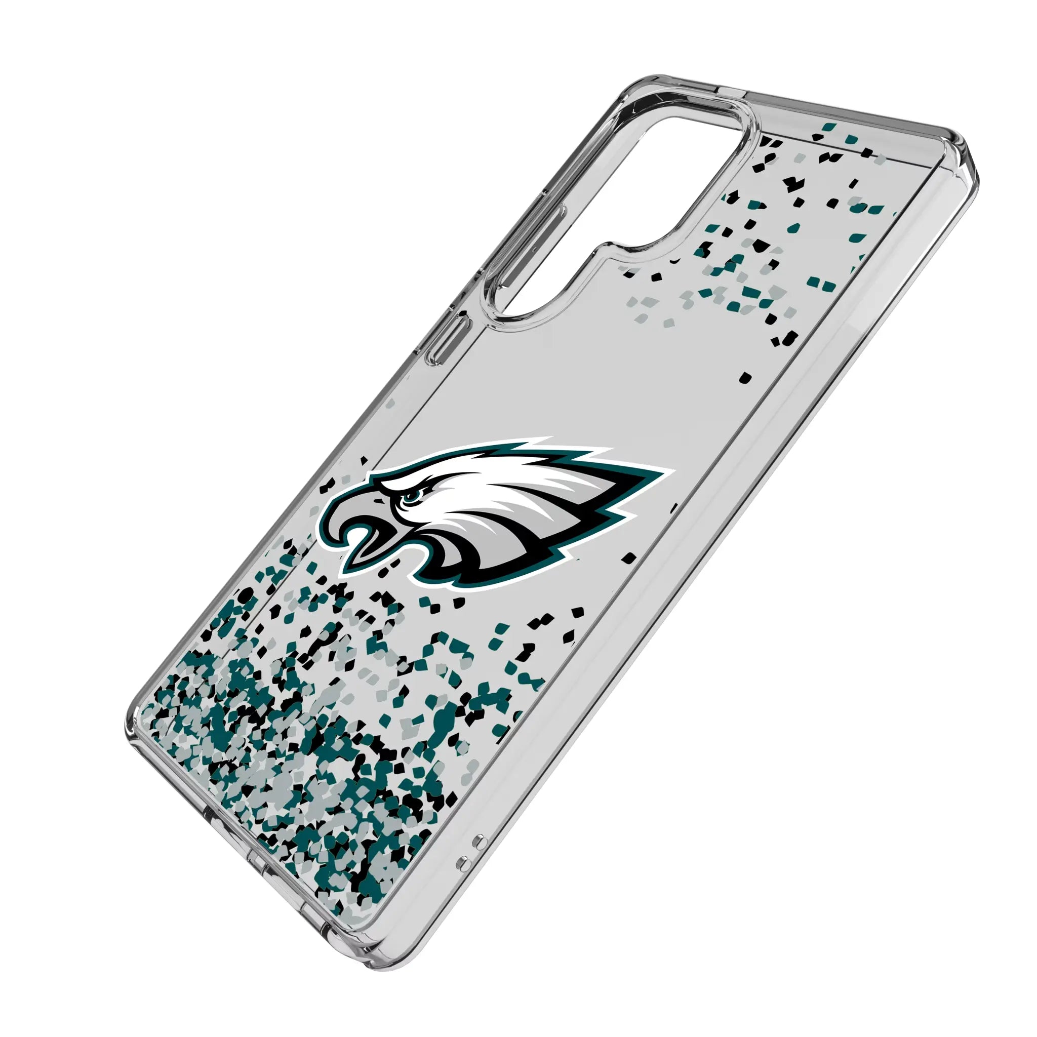 Philadelphia Eagles Confetti Galaxy Clear Phone Case for Samsung Galaxy - Isometric View#Device_Galaxy S25 Ultra