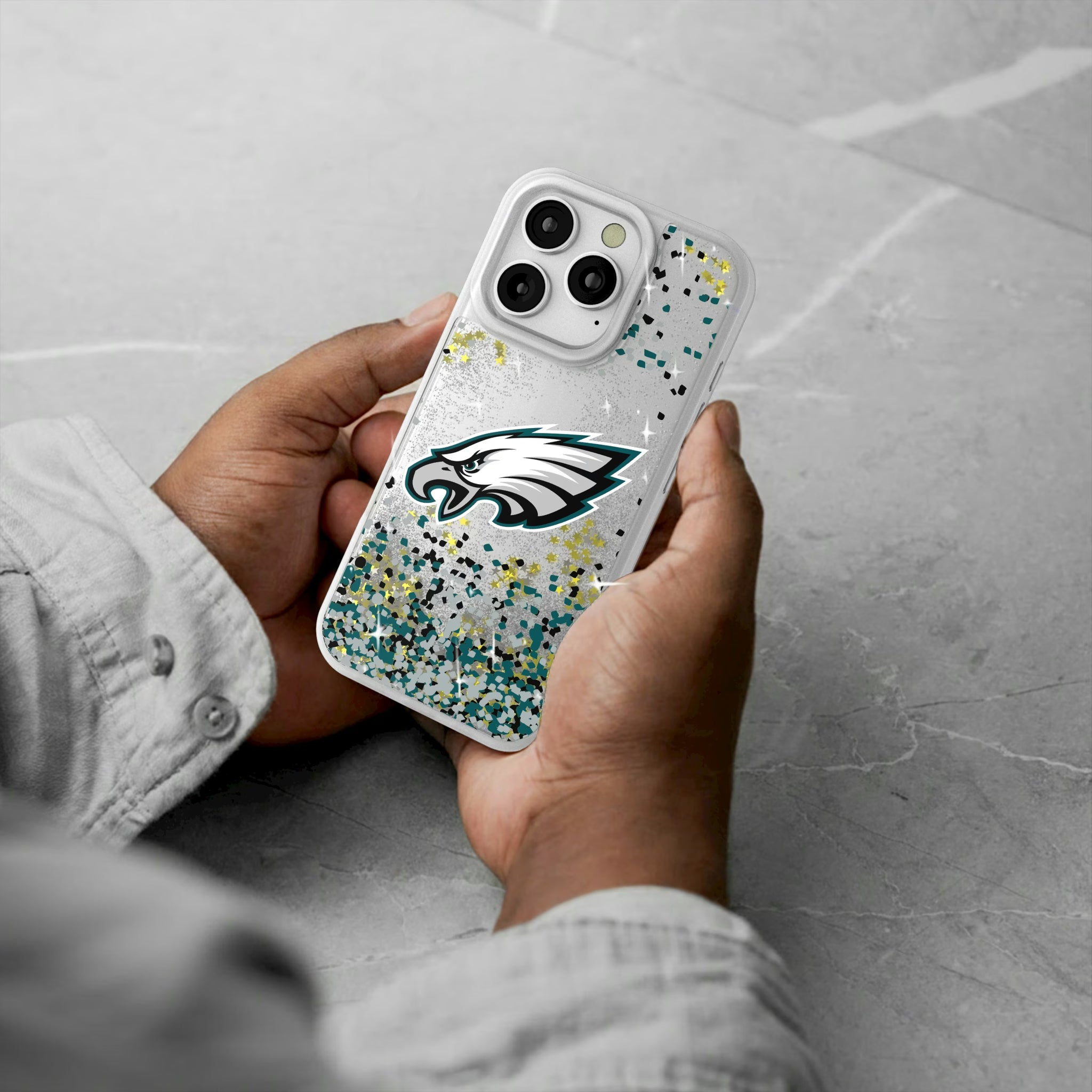 Philadelphia Eagles Confetti iPhone Glitter Phone Case for Apple iPhone - Lifestyle#Device_iPhone 16 Pro