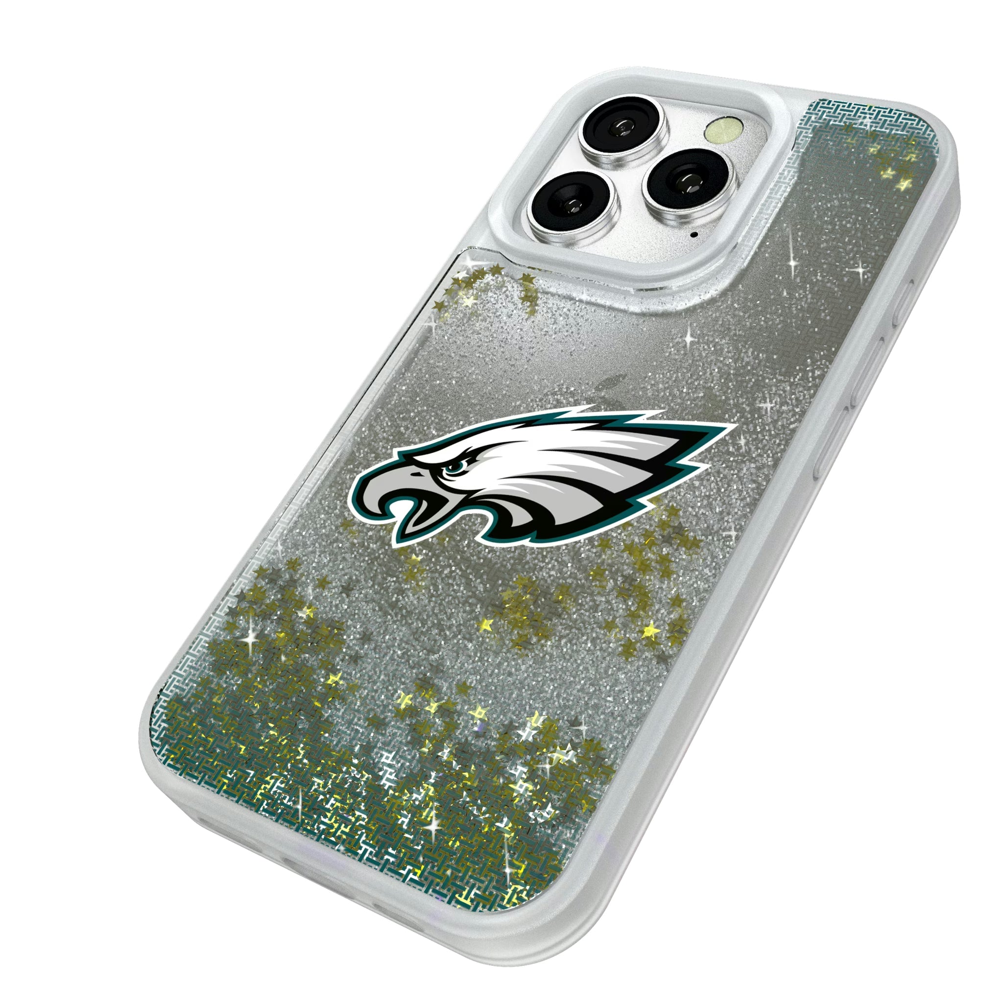 Philadelphia Eagles Linen iPhone Glitter Phone Case for Apple iPhone - Isometric View#Device_iPhone 16 Pro