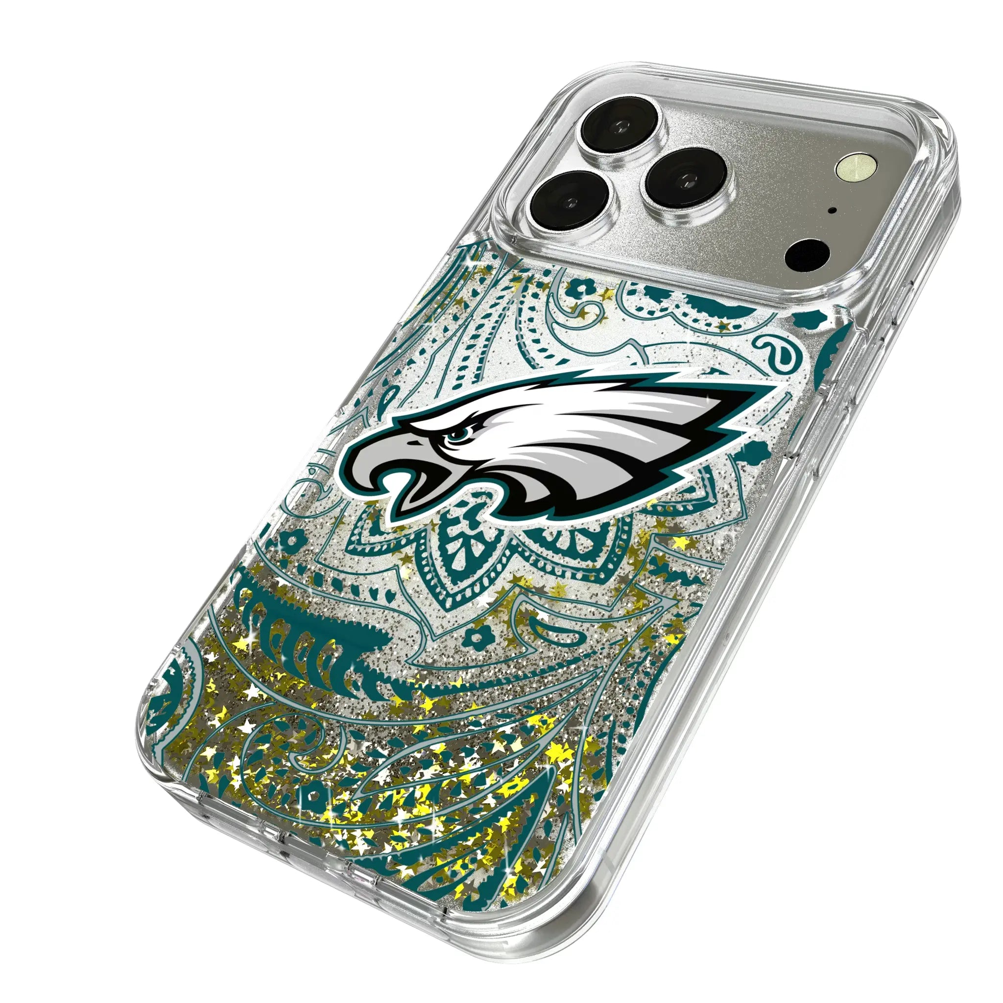 Philadelphia Eagles Paisley iPhone Glitter Phone Case for Apple iPhone - Isometric View