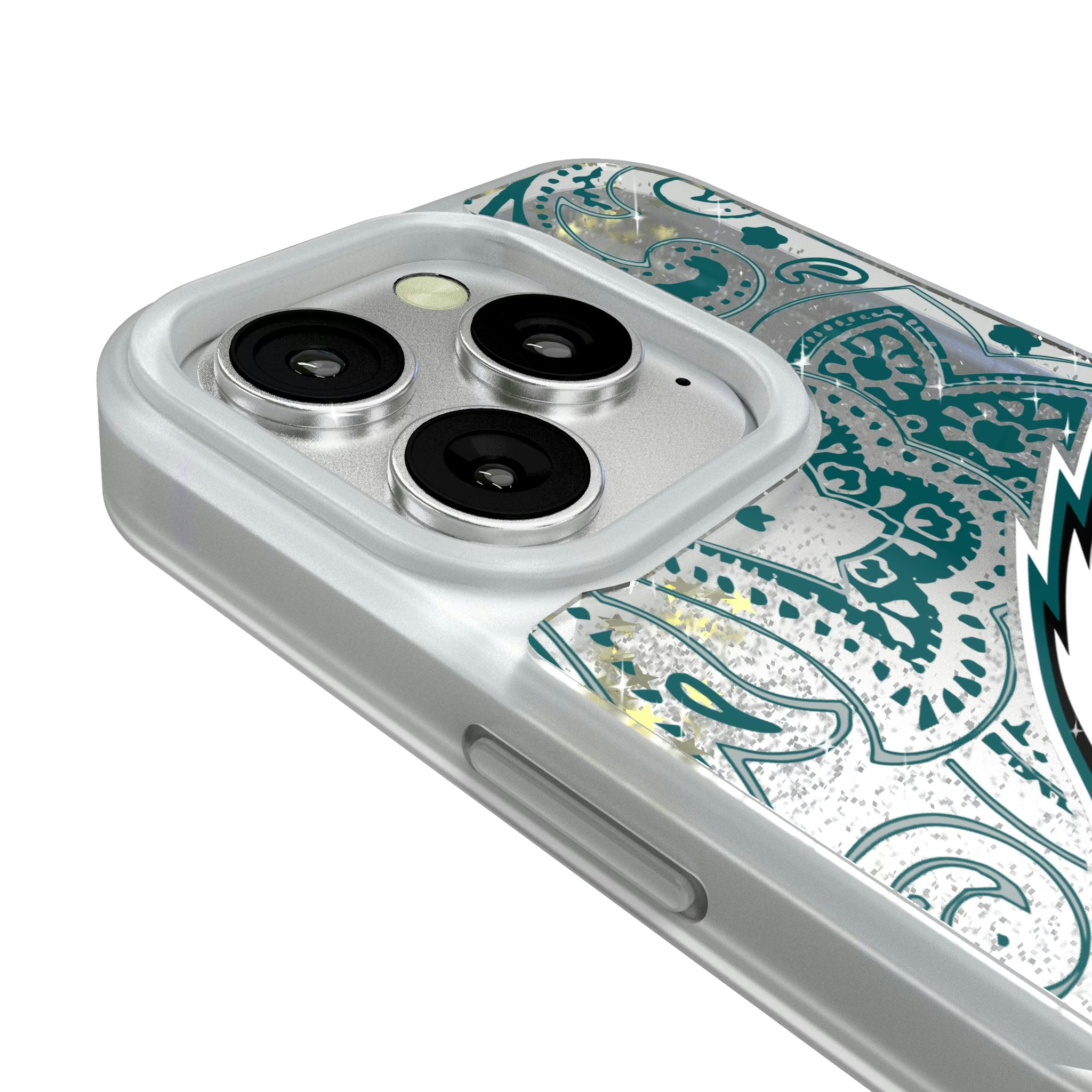 Philadelphia Eagles Paisley iPhone Glitter Phone Case for Apple iPhone - Detail#Device_iPhone 16 Pro