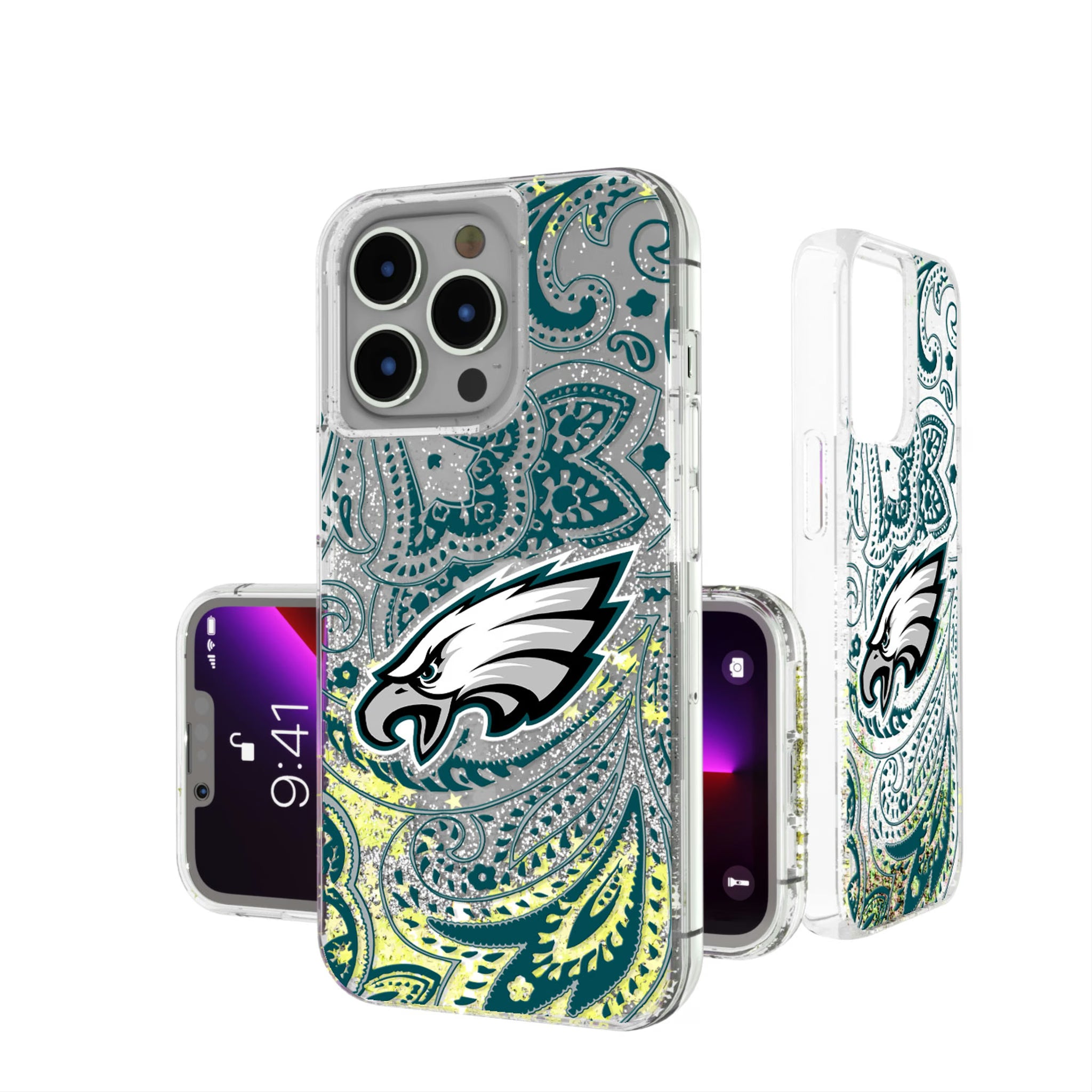 Philadelphia Eagles Paisley iPhone Glitter Phone Case for Apple iPhone