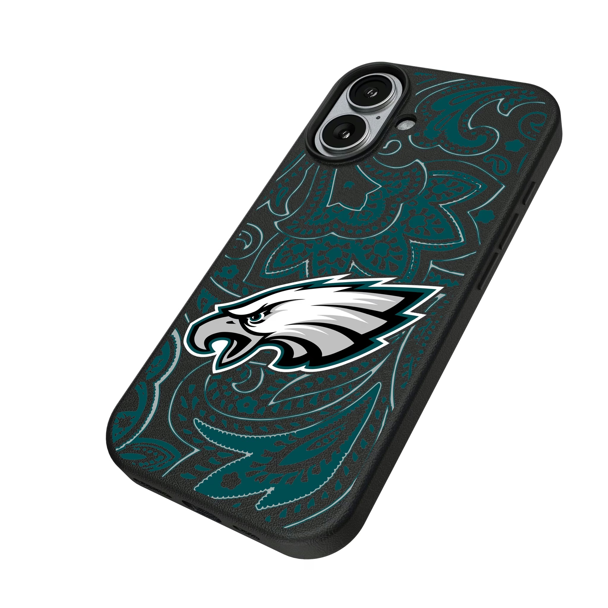 Philadelphia Eagles Paisley iPhone MagSafe Compatible Phone Case for Apple iPhone - Isometric View#Device_iPhone 17