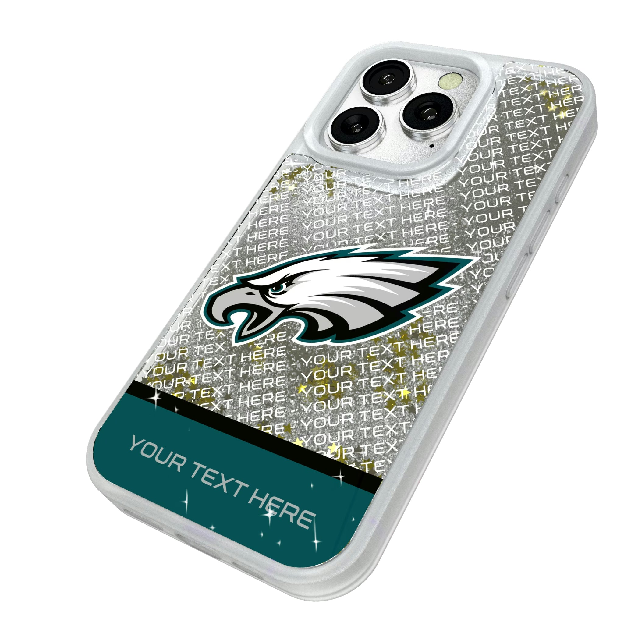 Philadelphia Eagles Personalized EndZone Plus iPhone Glitter Phone Case for Apple iPhone - Isometric View#Device_iPhone 16 Pro