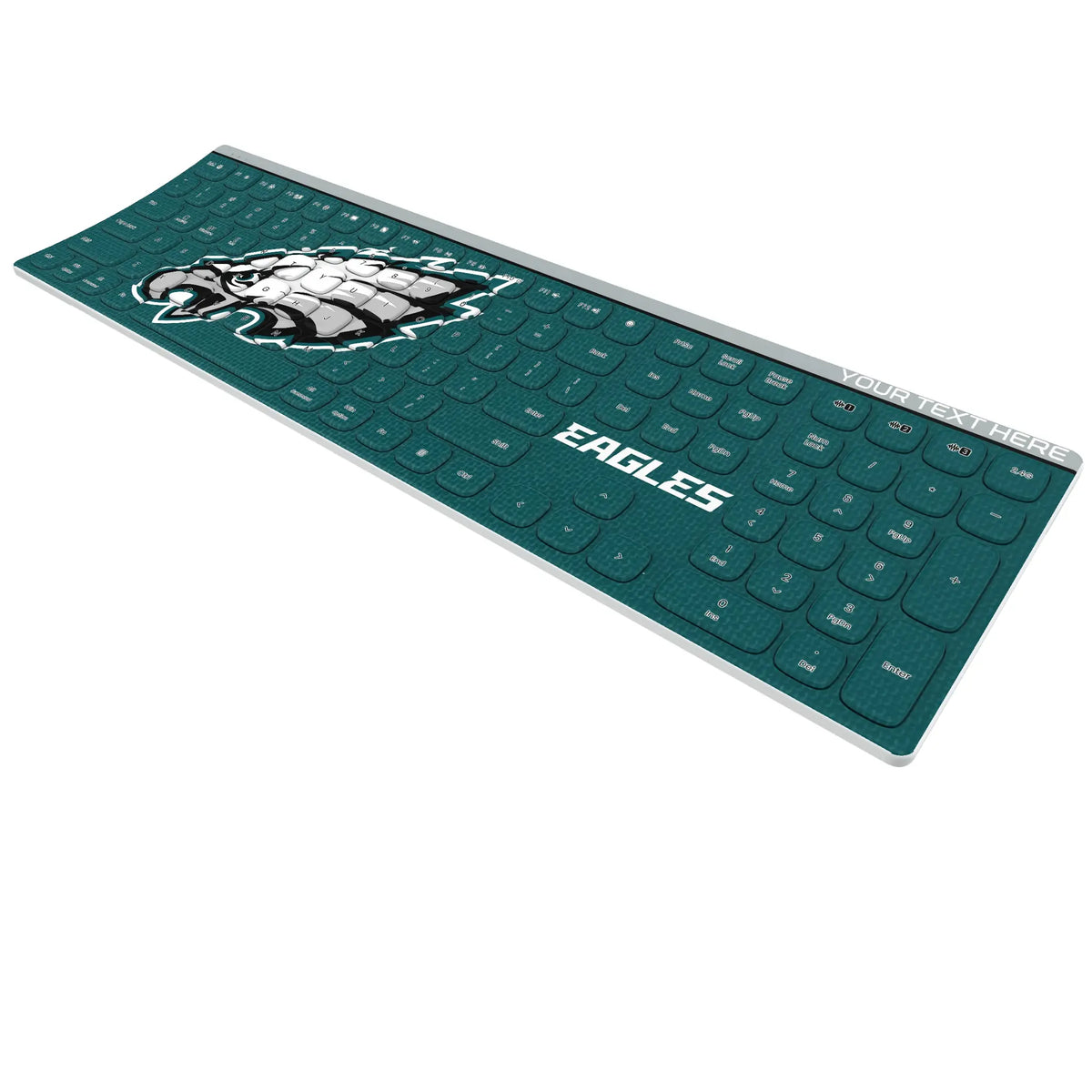 Philadelphia Eagles Personalized Endzone Solid KKB605 Curved Wireless Keyboard - Isometric View