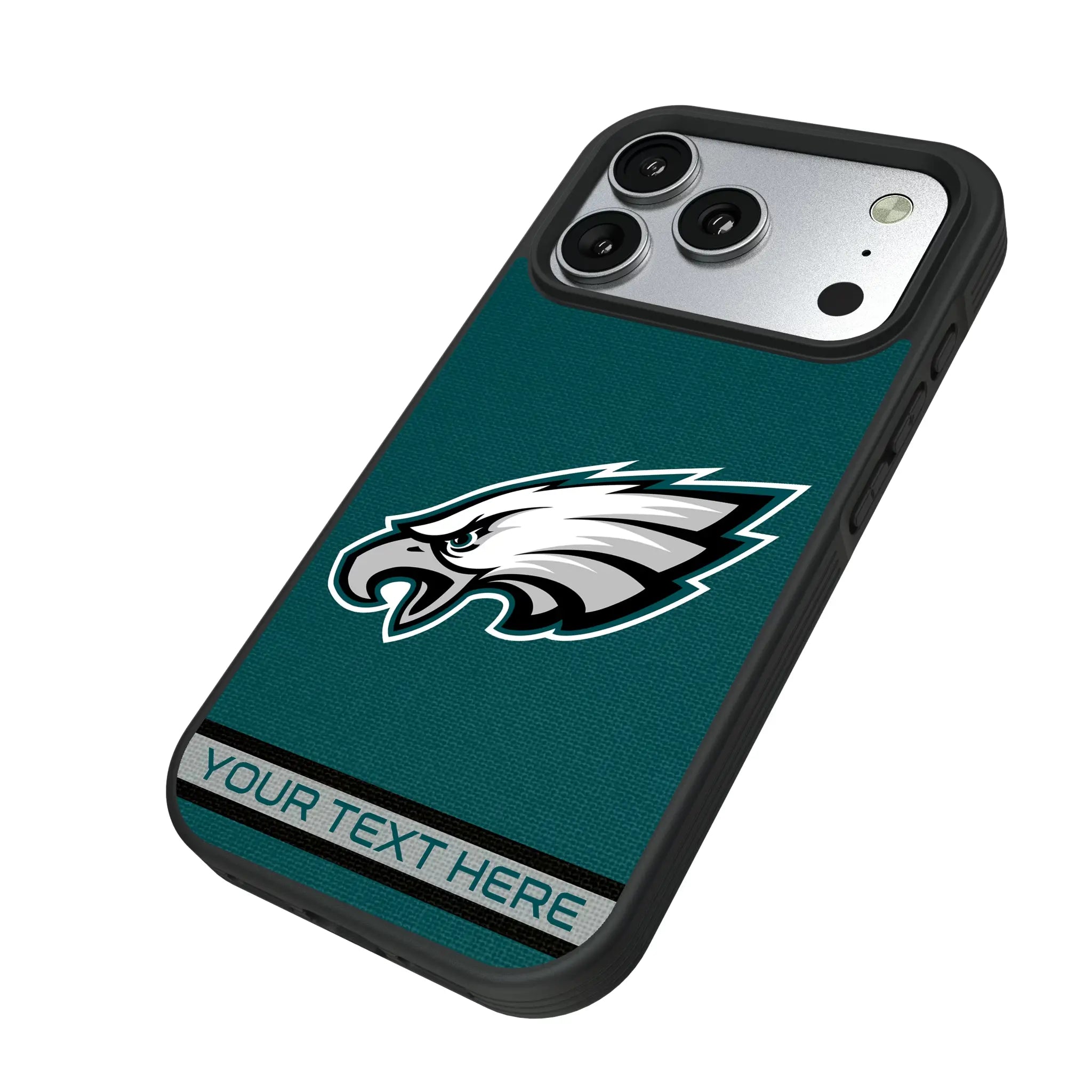 Philadelphia Eagles Personalized Stripe iPhone Bump Phone Case for Apple iPhone - Isometric View#Device_iPhone 17 Pro