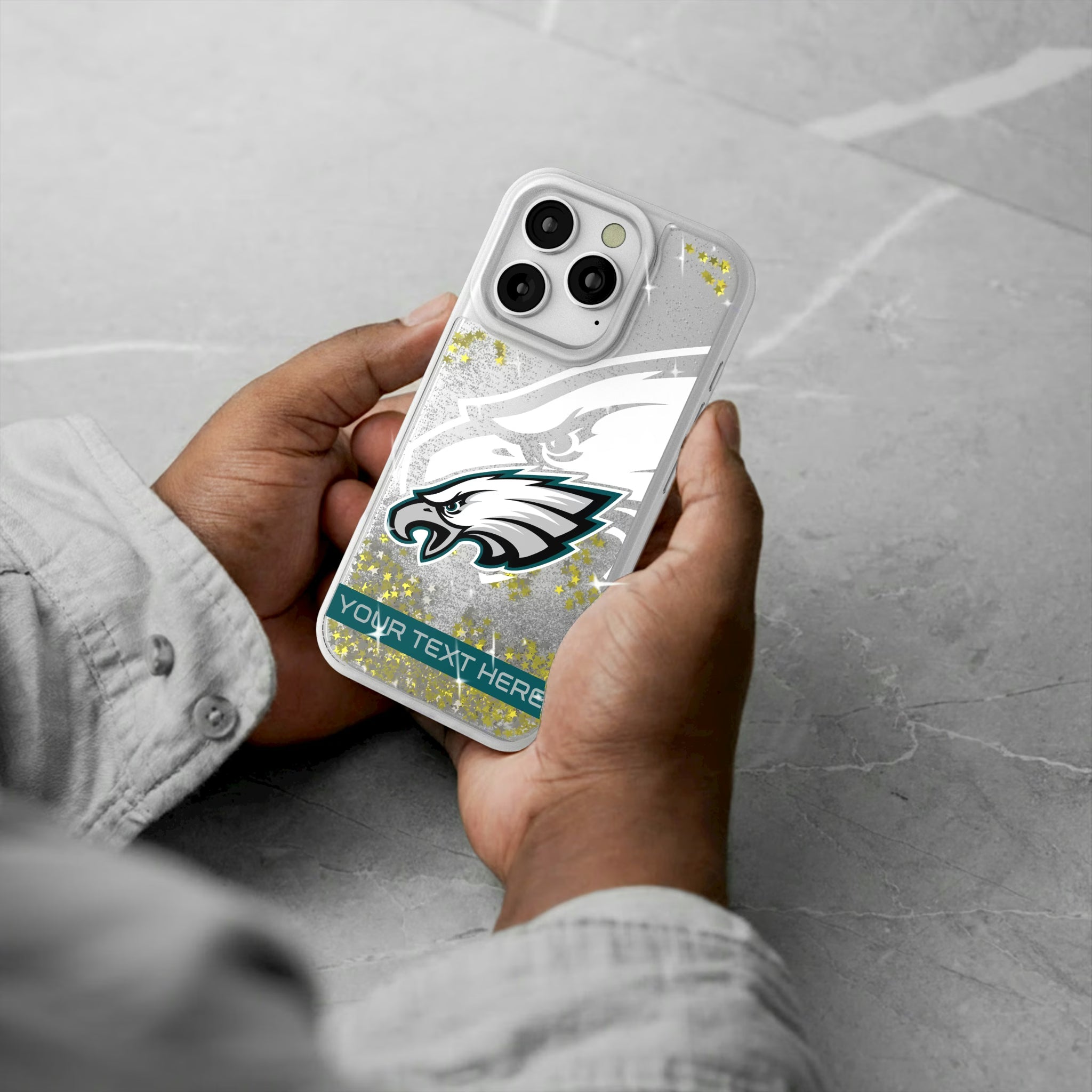 Philadelphia Eagles Personalized Tilt iPhone Glitter Phone Case for Apple iPhone - Lifestyle#Device_iPhone 16 Pro