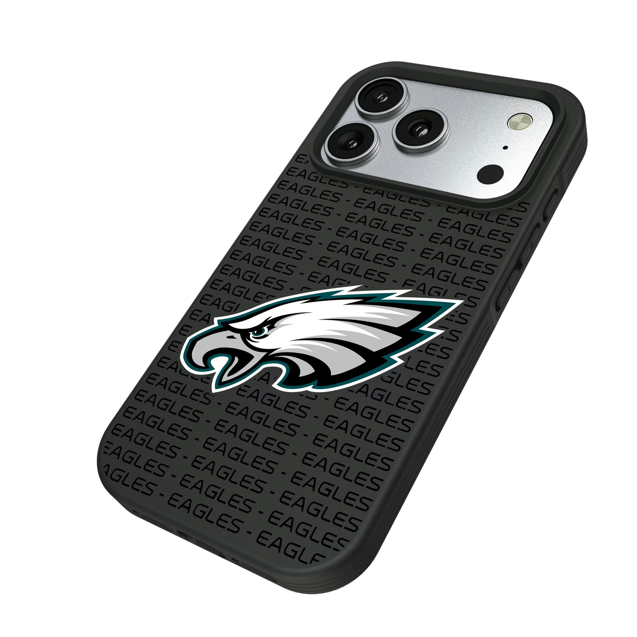 Philadelphia Eagles Text Backdrop iPhone Bump Phone Case for Apple iPhone - Isometric View#Device_iPhone 17 Pro