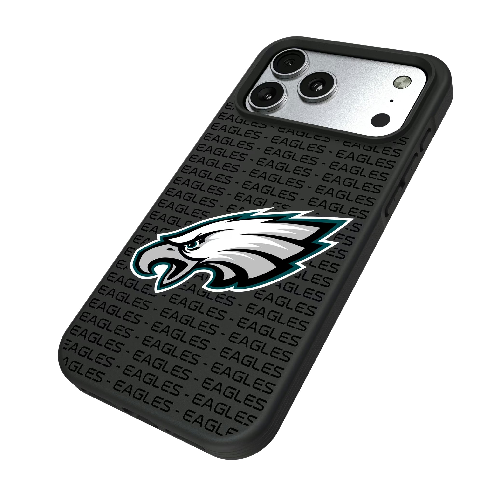 Philadelphia Eagles Text Backdrop iPhone Bump Phone Case for Apple iPhone - Isometric View#Device_iPhone 17 Pro Max