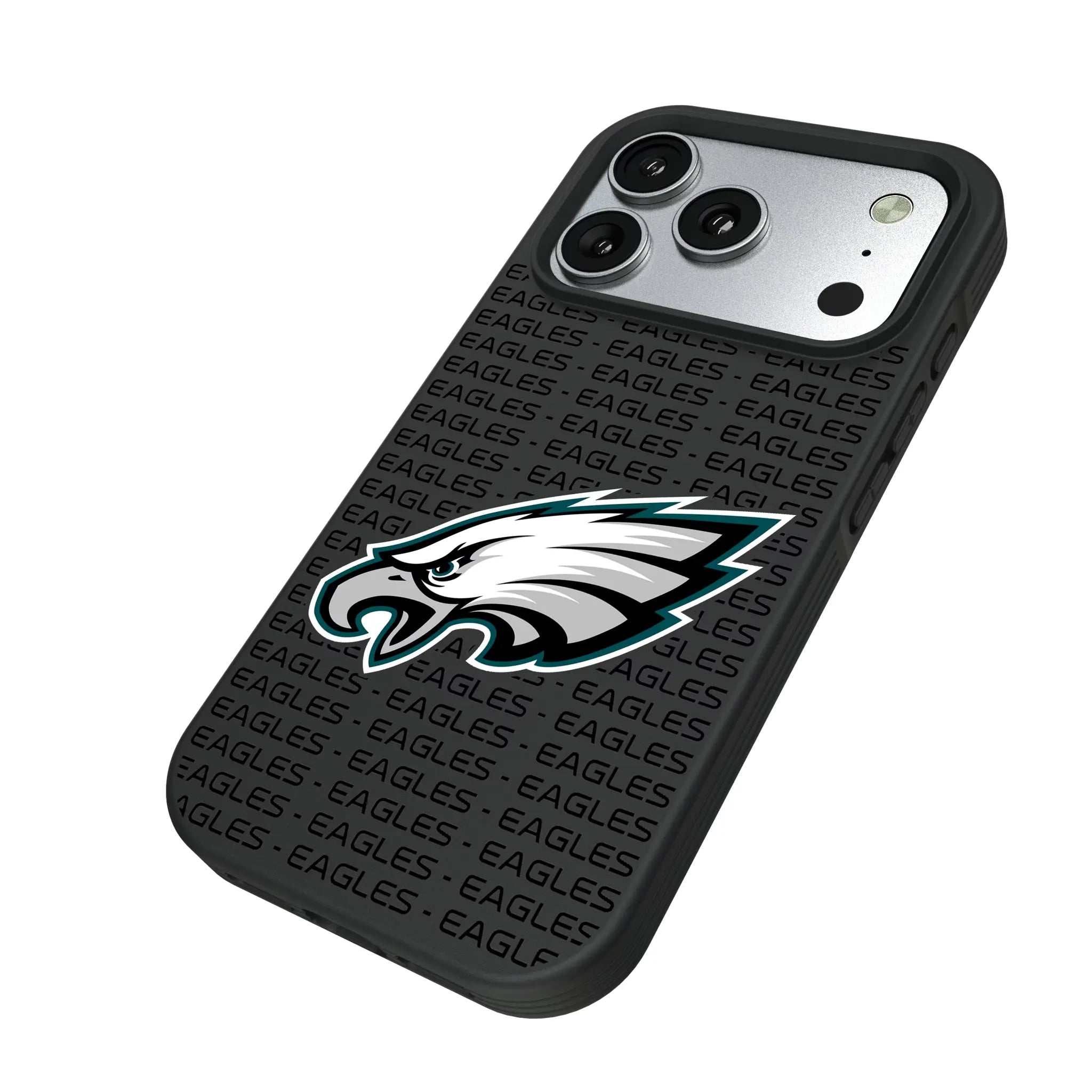 Philadelphia Eagles Text Backdrop iPhone Bump Phone Case for Apple iPhone - Isometric View#Device_iPhone 17 Pro