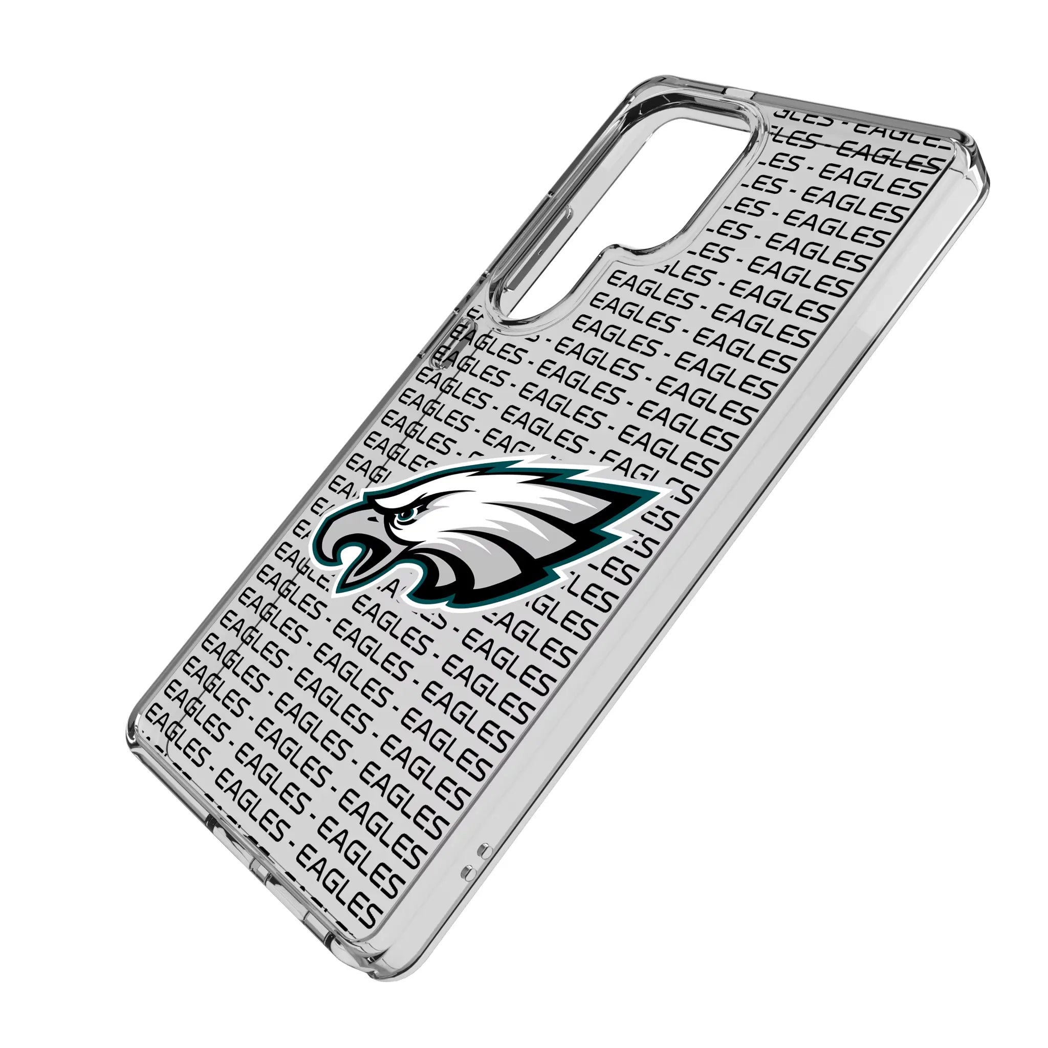 Philadelphia Eagles Text Backdrop Galaxy Clear Phone Case for Samsung Galaxy - Isometric View#Device_Galaxy S25 Ultra