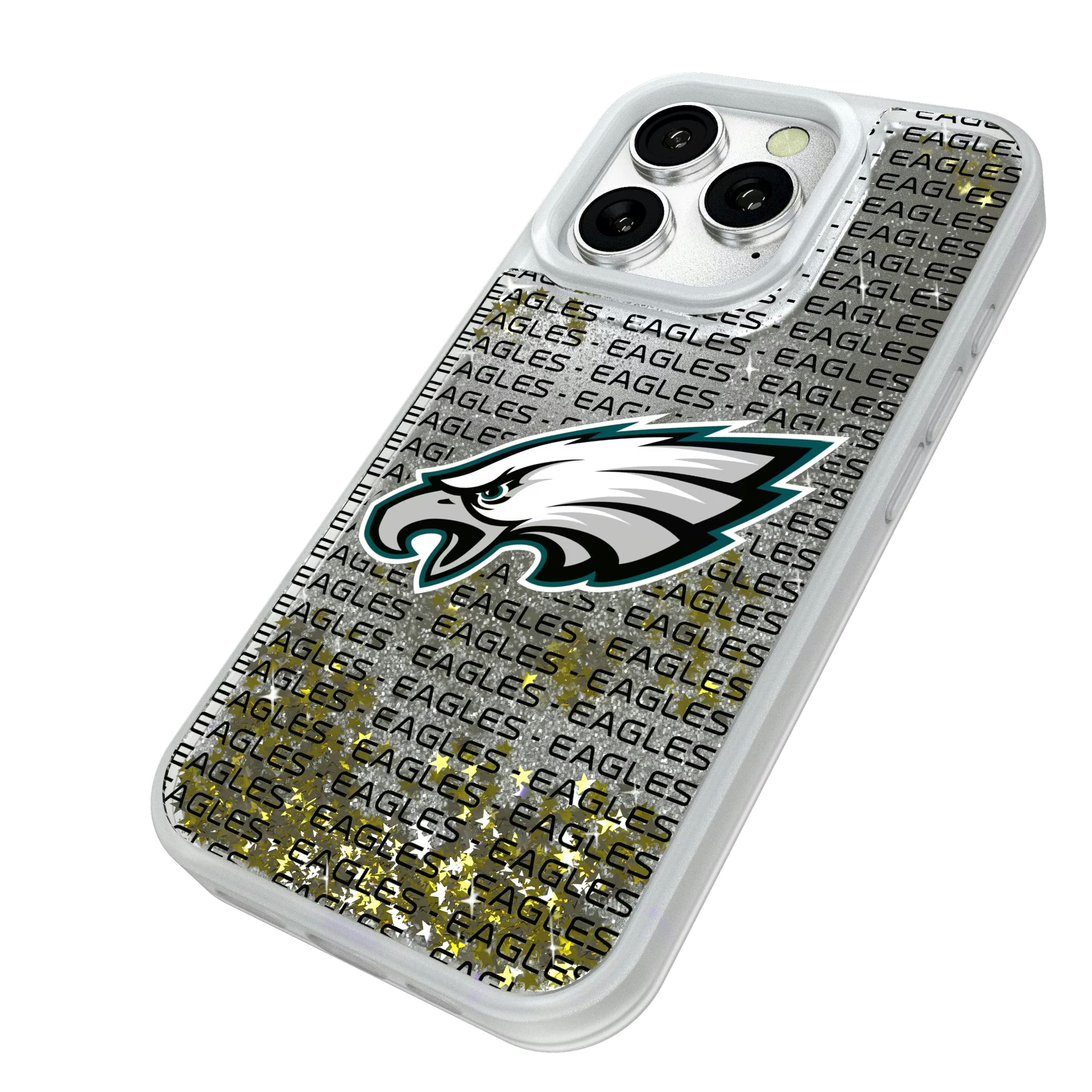 Philadelphia Eagles Text Backdrop iPhone Glitter Phone Case for Apple iPhone - Isometric View#Device_iPhone 16 Pro