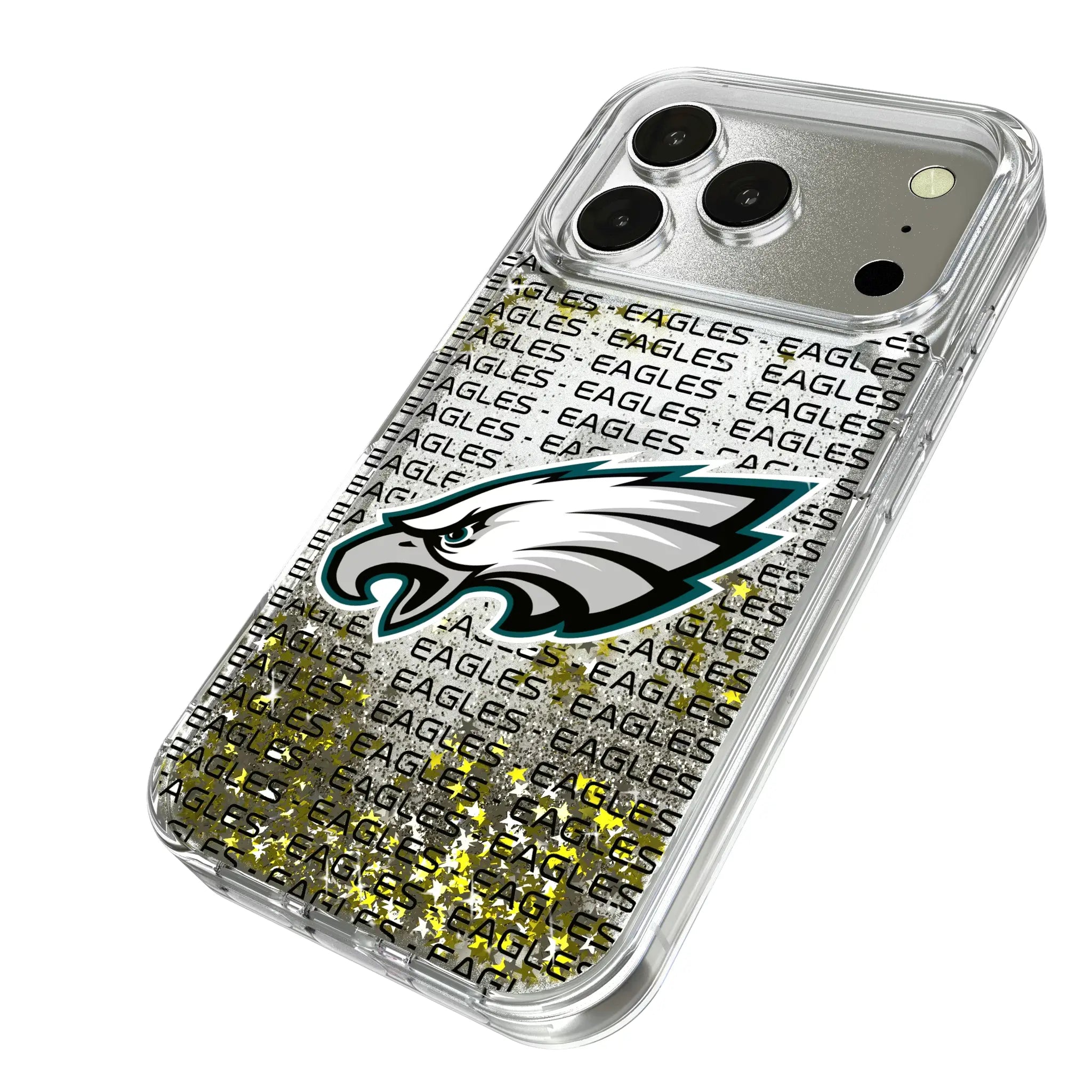 Philadelphia Eagles Text Backdrop iPhone Glitter Phone Case for Apple iPhone - Isometric View