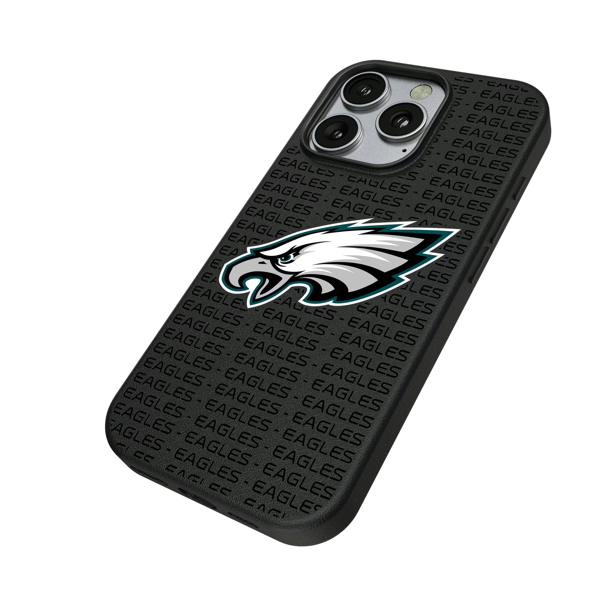 Philadelphia Eagles Text Backdrop iPhone MagSafe Compatible Phone Case for Apple iPhone - Isometric View
