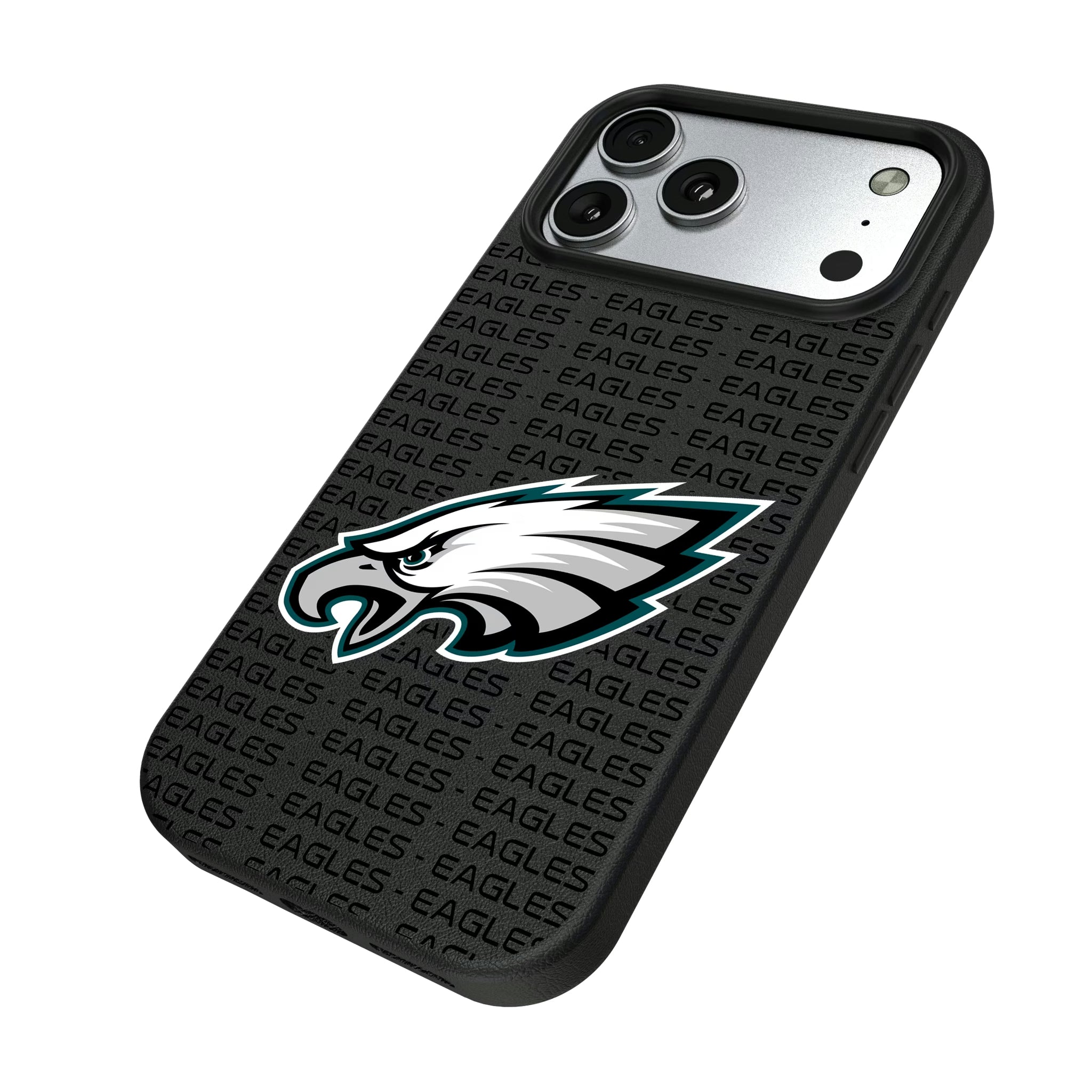 Philadelphia Eagles Text Backdrop iPhone MagSafe Compatible Phone Case for Apple iPhone - Isometric View#Device_iPhone 17 Pro Max