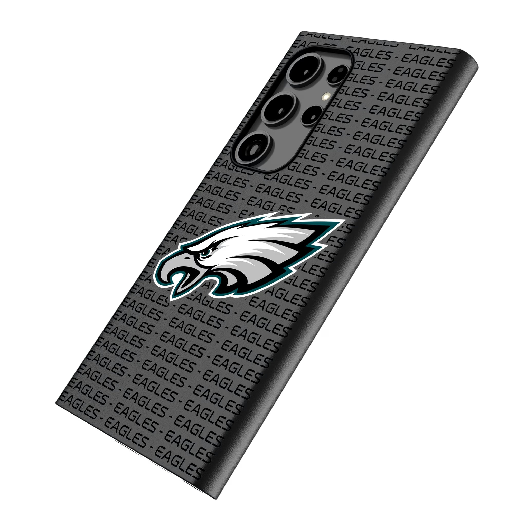 Philadelphia Eagles Text Backdrop Galaxy MagSafe Compatible Phone Case for Samsung Galaxy - Isometric View