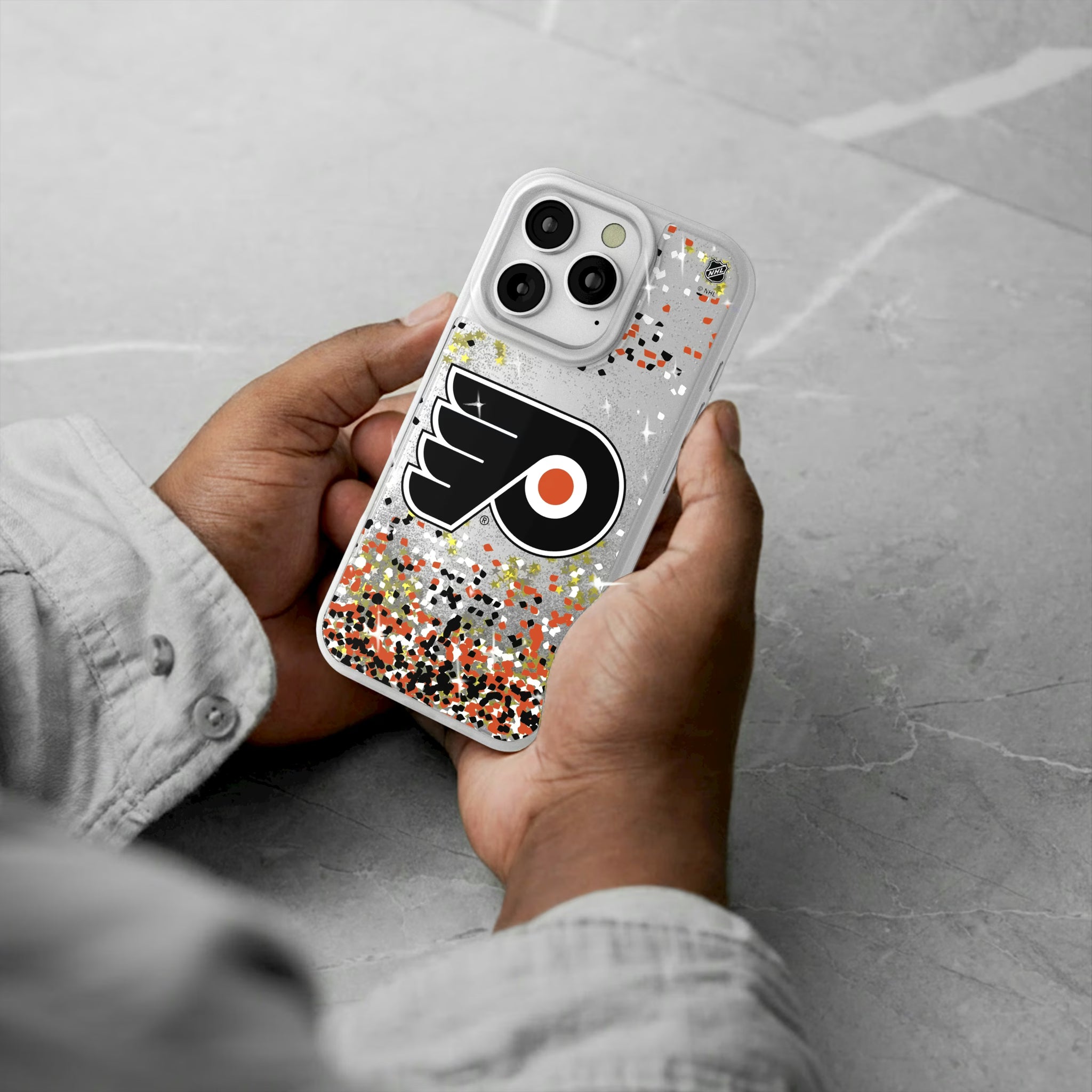 Philadelphia Flyers Confetti iPhone Glitter Phone Case for Apple iPhone - Lifestyle#Device_iPhone 16 Pro