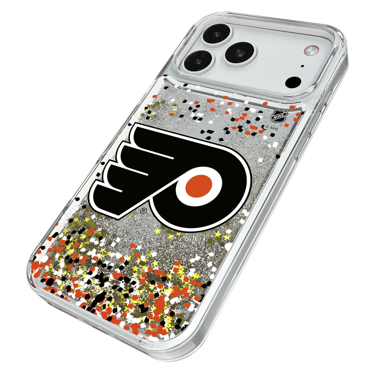 Philadelphia Flyers Confetti iPhone Glitter Phone Case for Apple iPhone - Isometric View#Device_iPhone 18 Pro Max