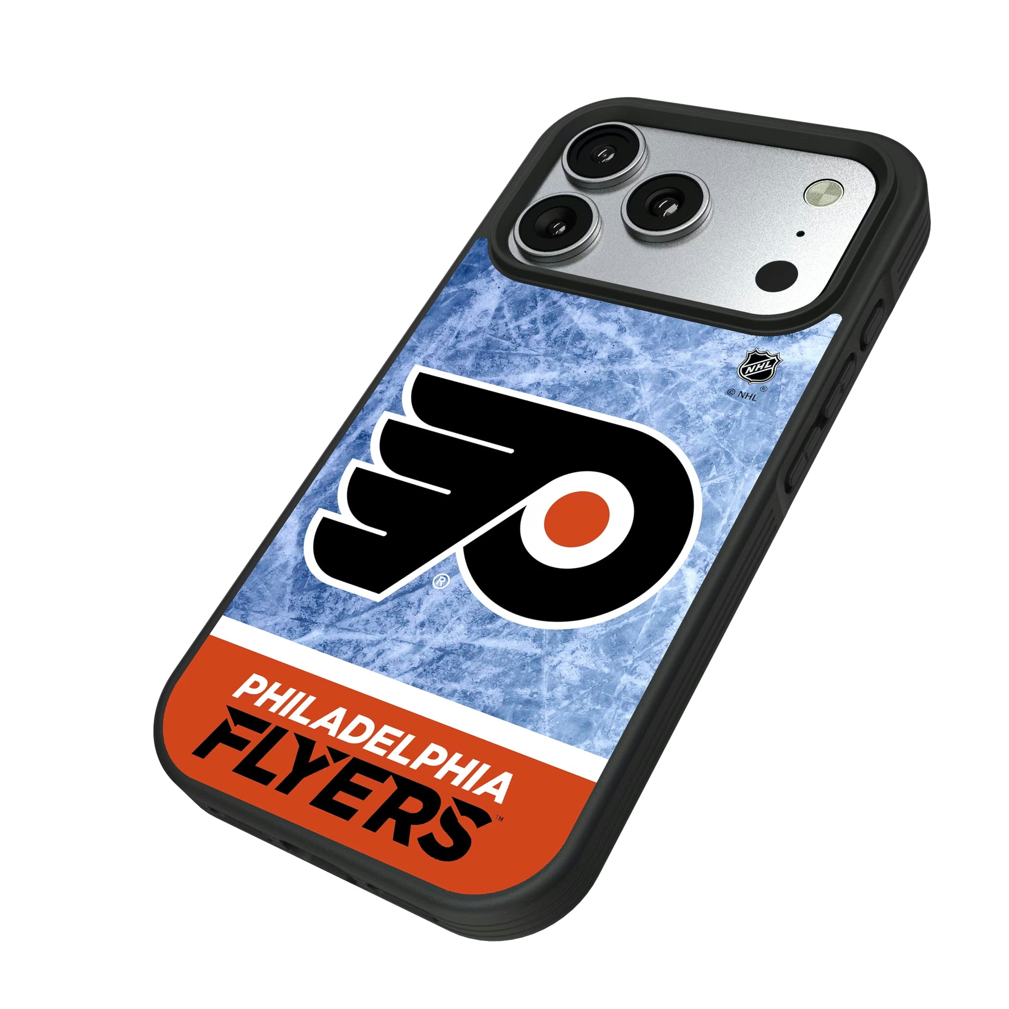 Philadelphia Flyers Ice Wordmark iPhone Bump Phone Case for Apple iPhone - Isometric View#Device_iPhone 17 Pro