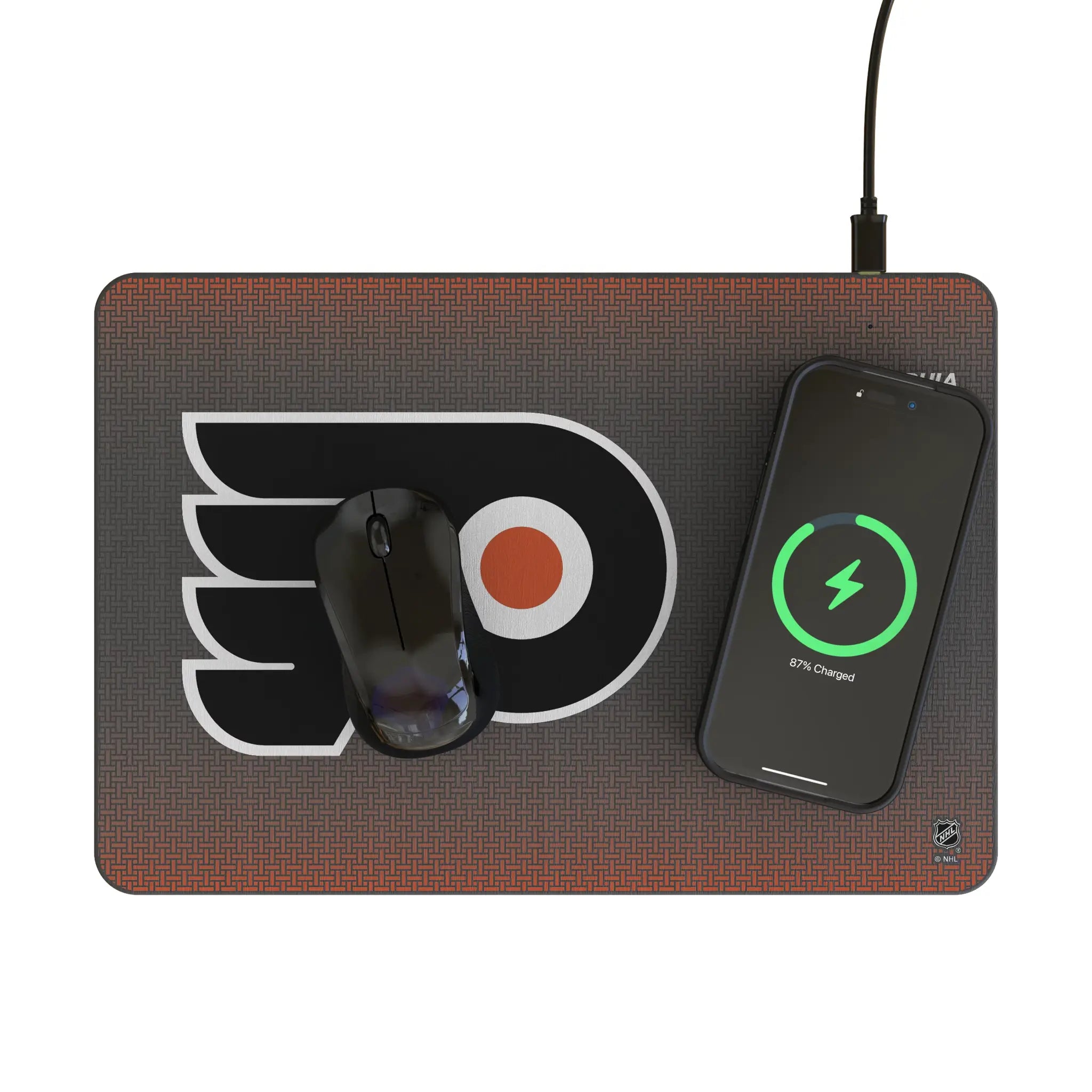 Philadelphia Flyers Linen 15-Watt Wireless Charger and Mouse Pad - Lifestyle