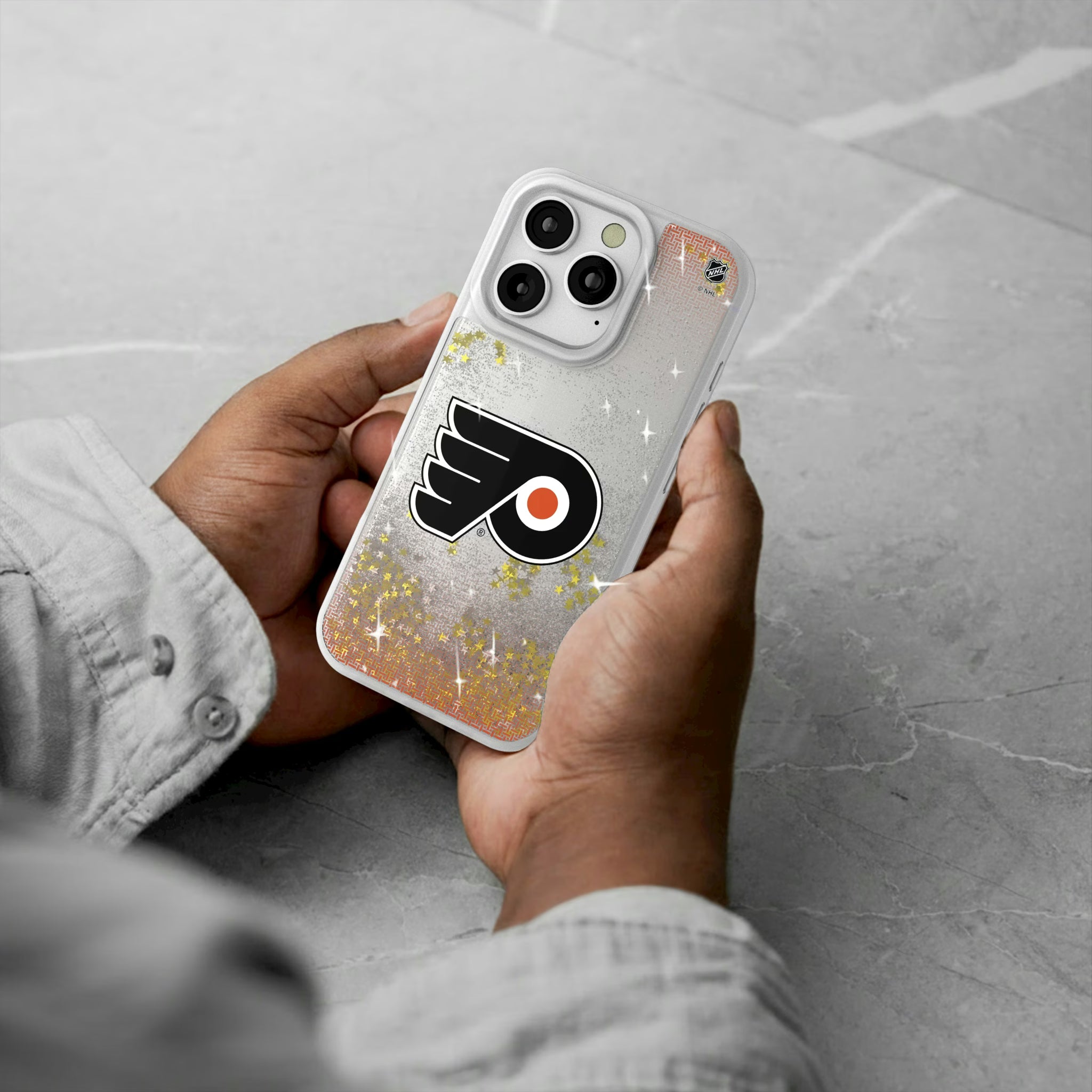 Philadelphia Flyers Linen iPhone Glitter Phone Case for Apple iPhone - Lifestyle#Device_iPhone 16 Pro