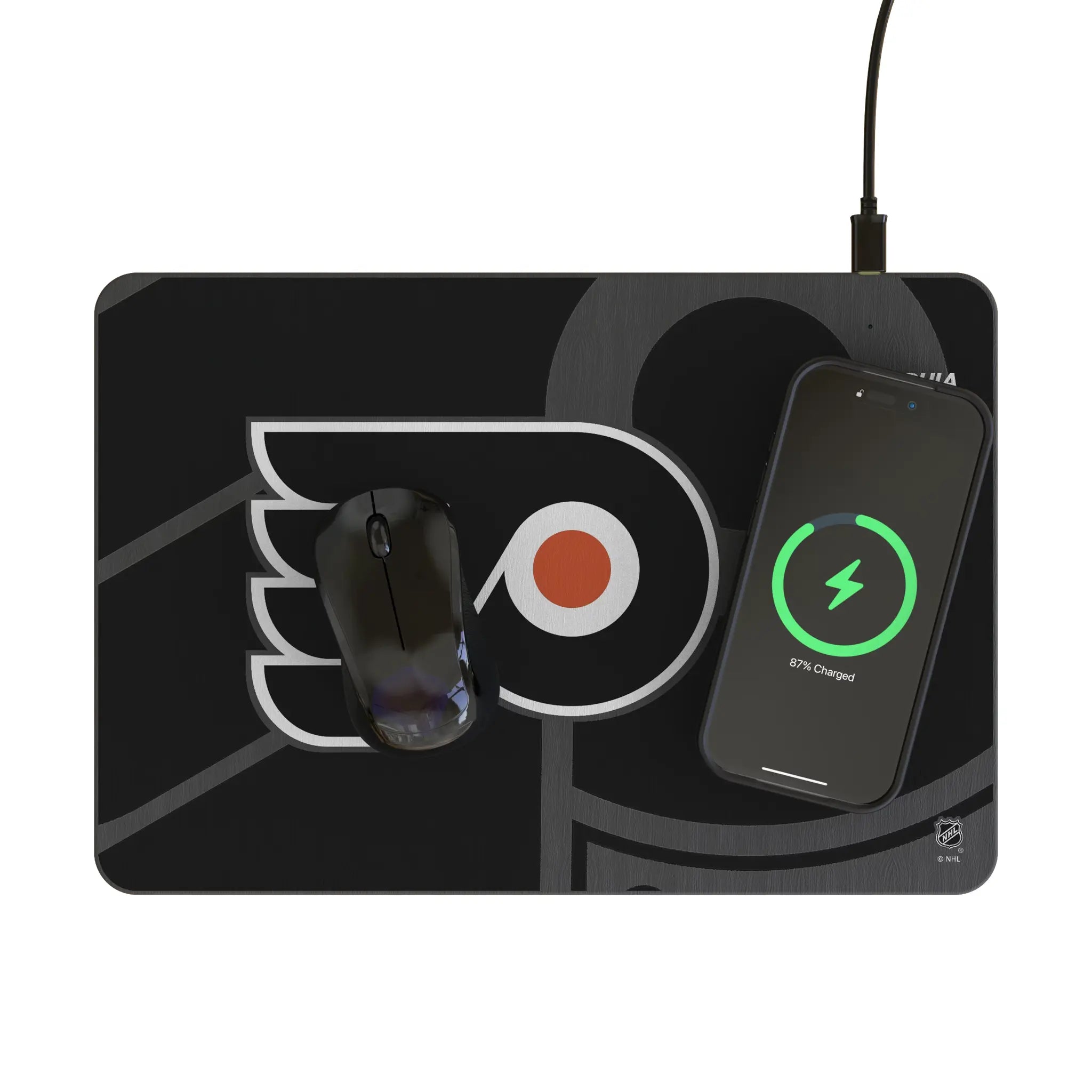 Philadelphia Flyers Monocolor Tilt 15-Watt Wireless Charger and Mouse Pad - Lifestyle