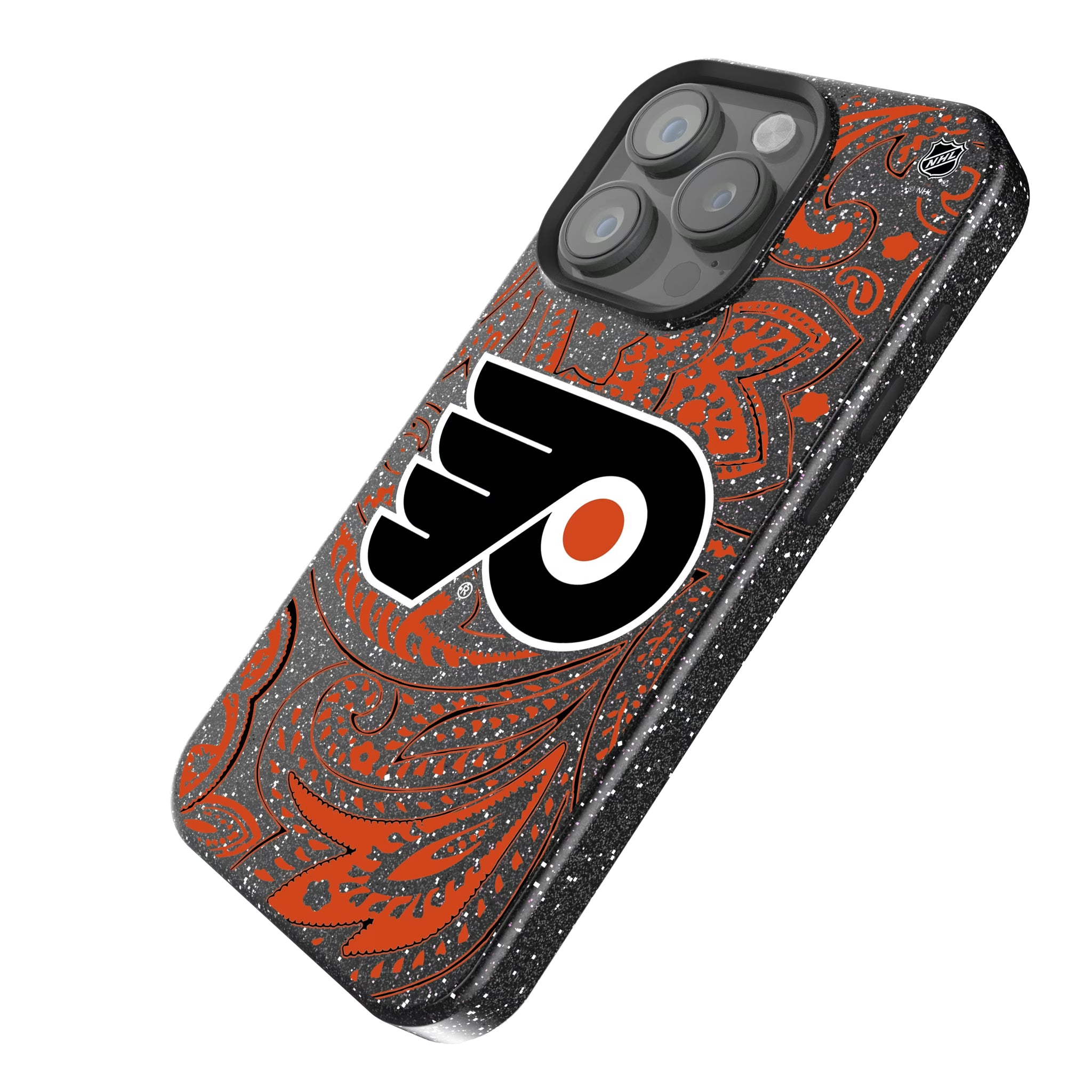 Philadelphia Flyers Paisley iPhone Bling Phone Case for Apple iPhone - Isometric View